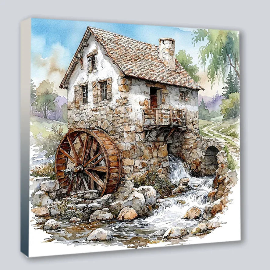 Wandbild Wassermühle 4 Kunstdruck auf Leinwand direkt zum Aufhängen | Wandbild Galerie