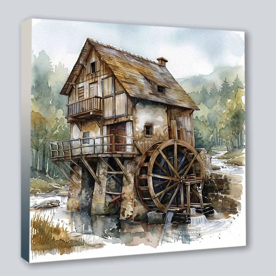 Wandbild Wassermühle 2 Kunstdruck auf Leinwand direkt zum Aufhängen | Wandbild Galerie