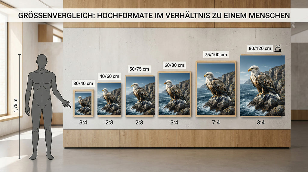 Wandbild Adler Sitzend Steilküste Klippen Meer Illustrationsstil Kunstdruck auf Leinwand