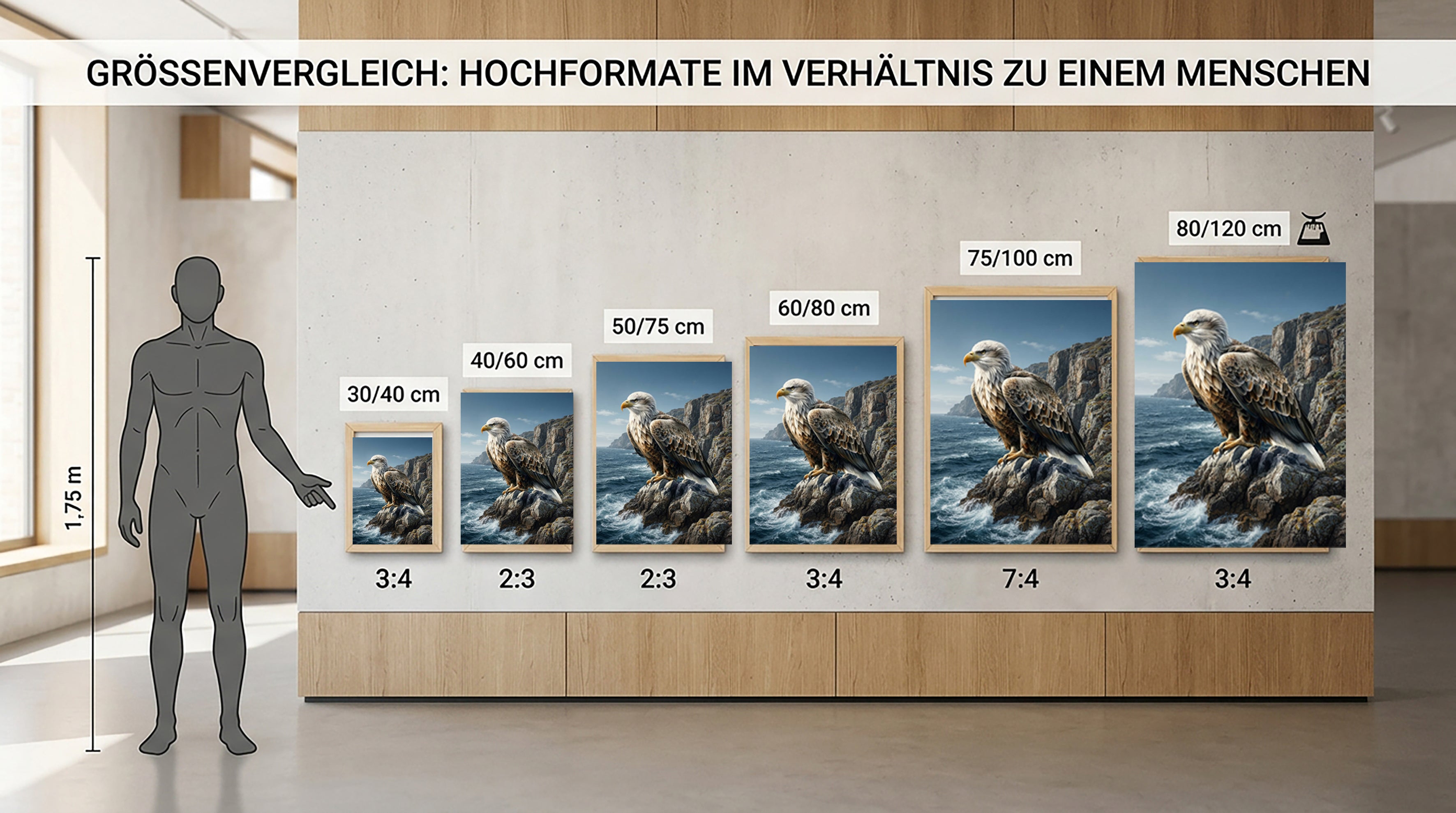 Wandbild Adler Sitzend Steilküste Klippen Meer Illustrationsstil Kunstdruck auf Leinwand