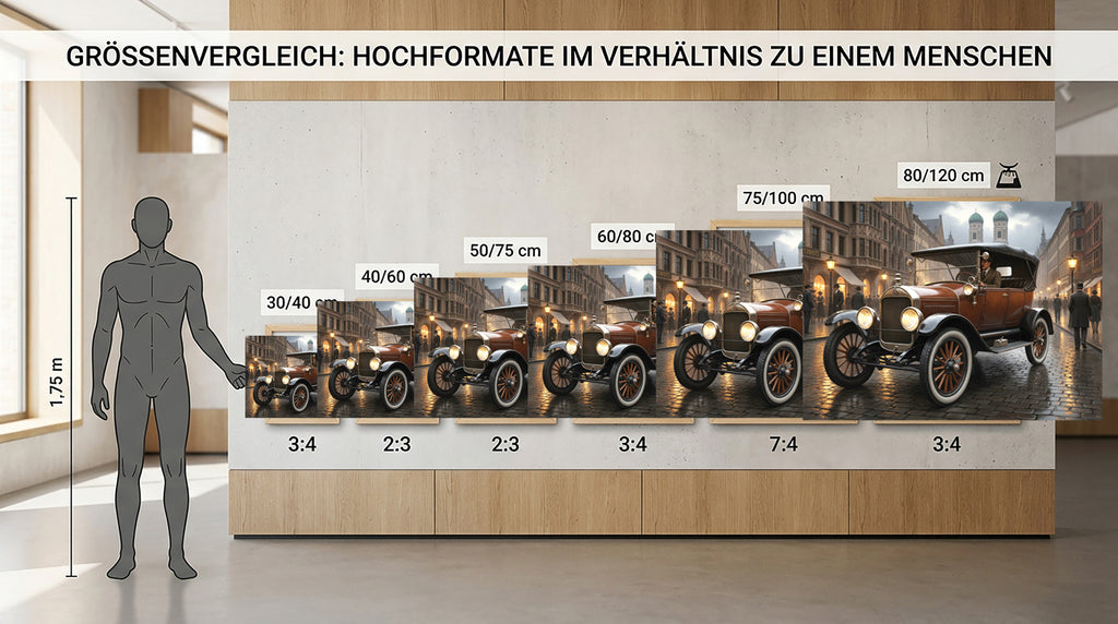 Wandbild Oldtimer Brauner Tourenwagen Fahrer München Frauenkirche Kaiserzeit Kunstdruck auf Leinwand