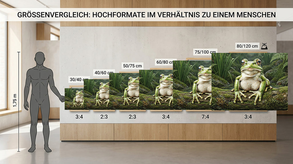 Wandbild Frosch Hellgrün Moosiger Ast Schilf Teich Kunstdruck auf Leinwand