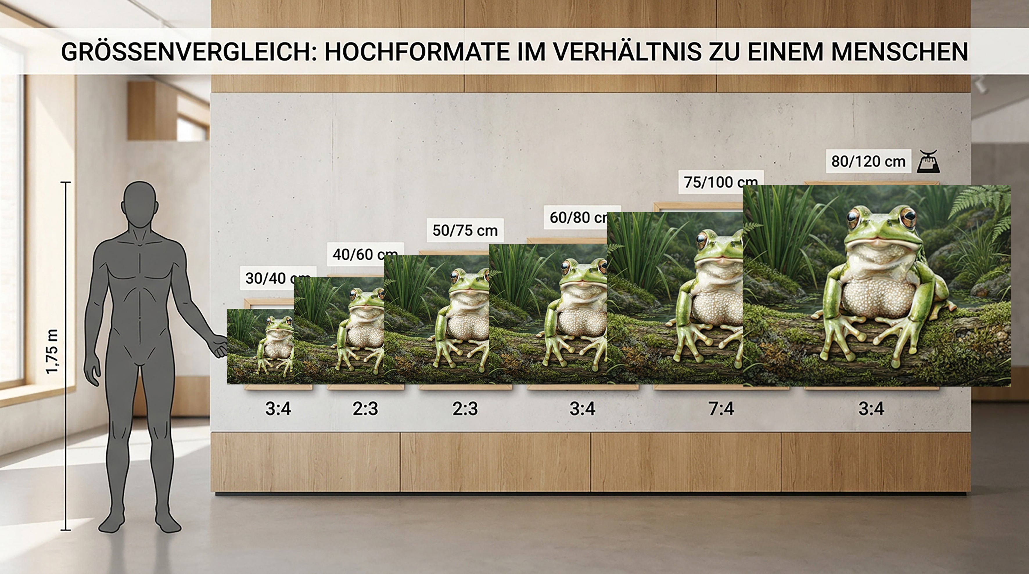 Wandbild Frosch Hellgrün Moosiger Ast Schilf Teich Kunstdruck auf Leinwand