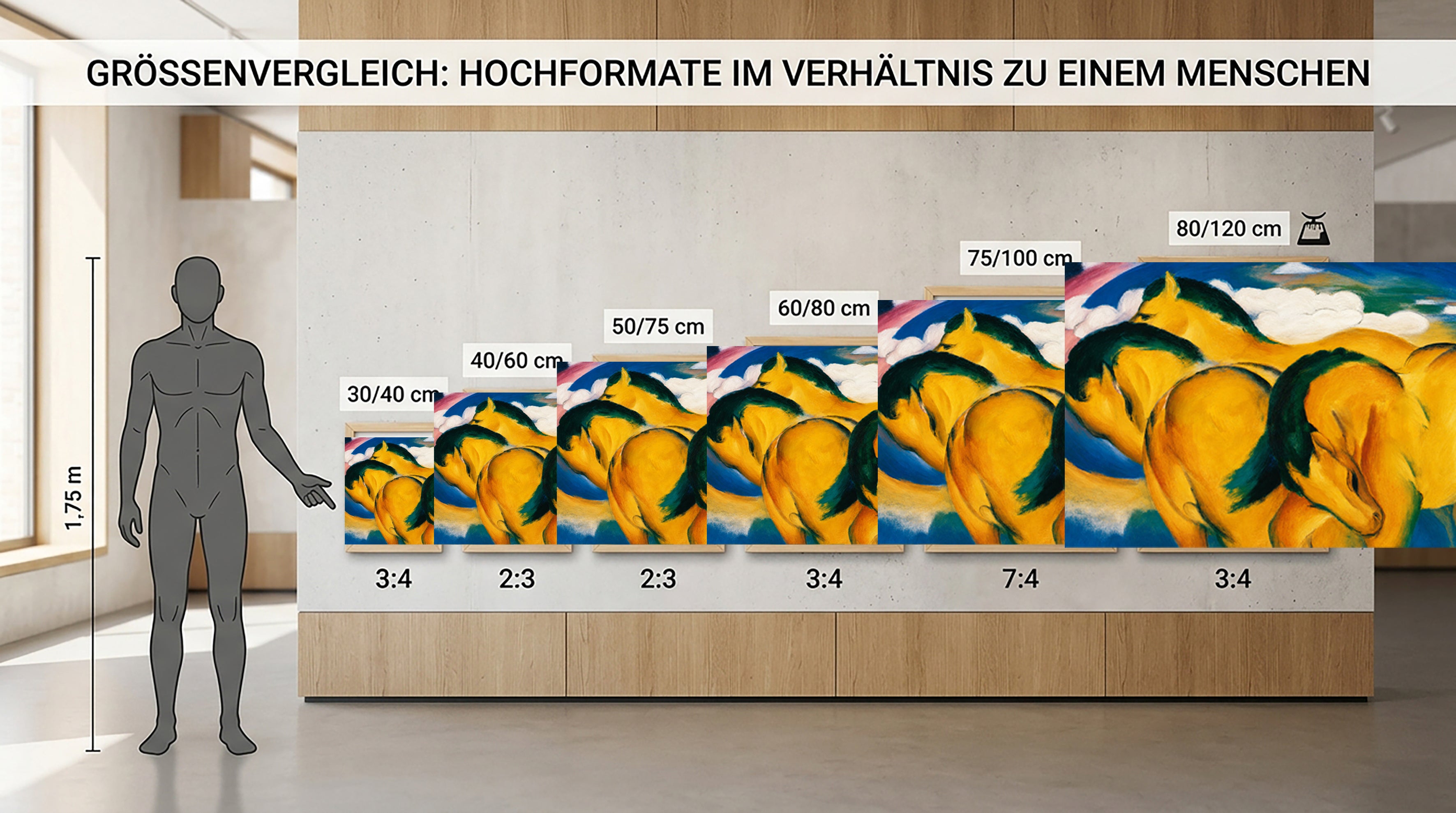 Wandbild Franz Marc Die kleinen gelben Pferde Kunstdruck auf Leinwand