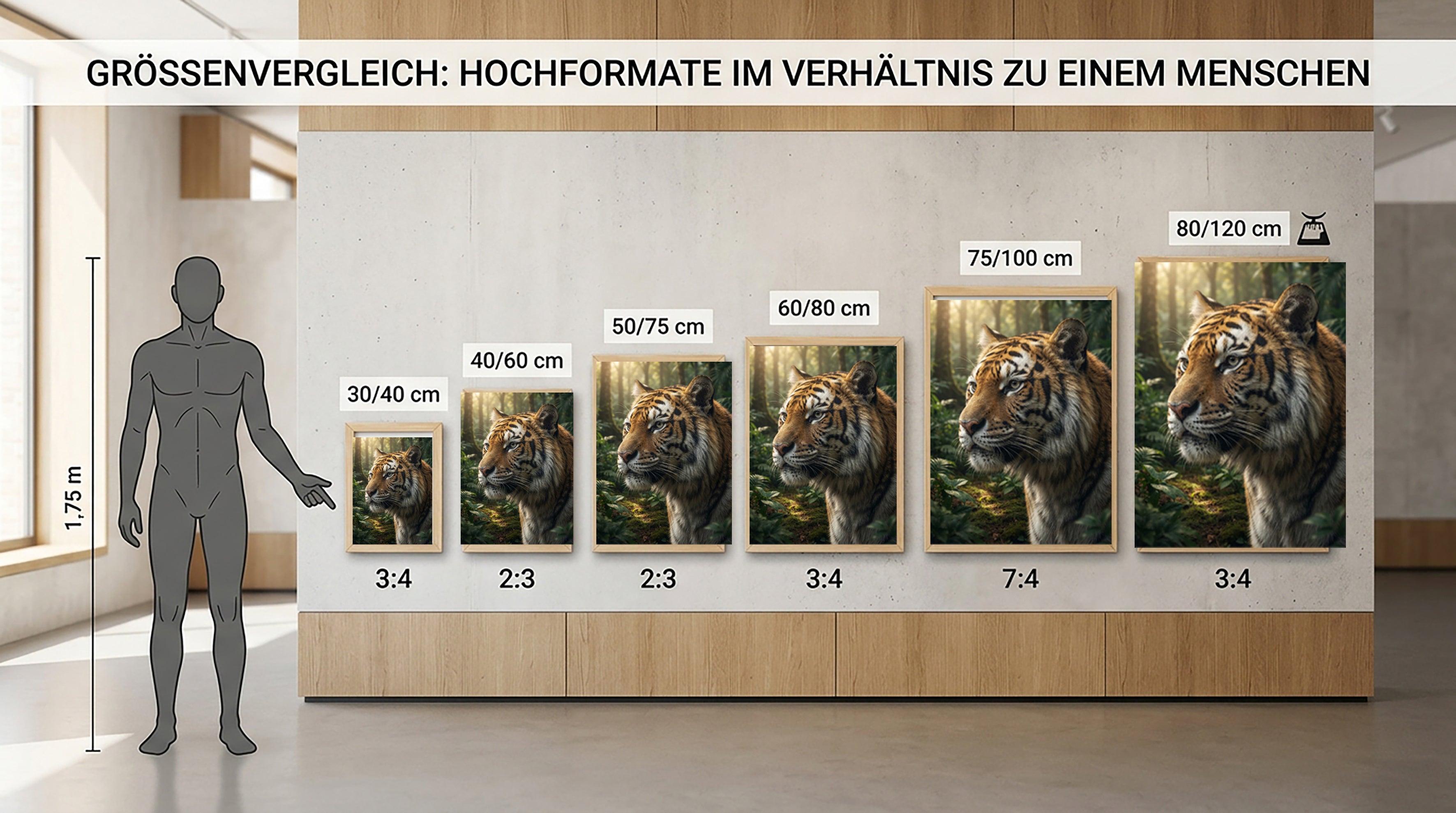 Wandbild Tiger Nahaufnahme Seitenprofil Seitenblick Dschungel Sonnenlicht Kunstdruck auf Leinwand