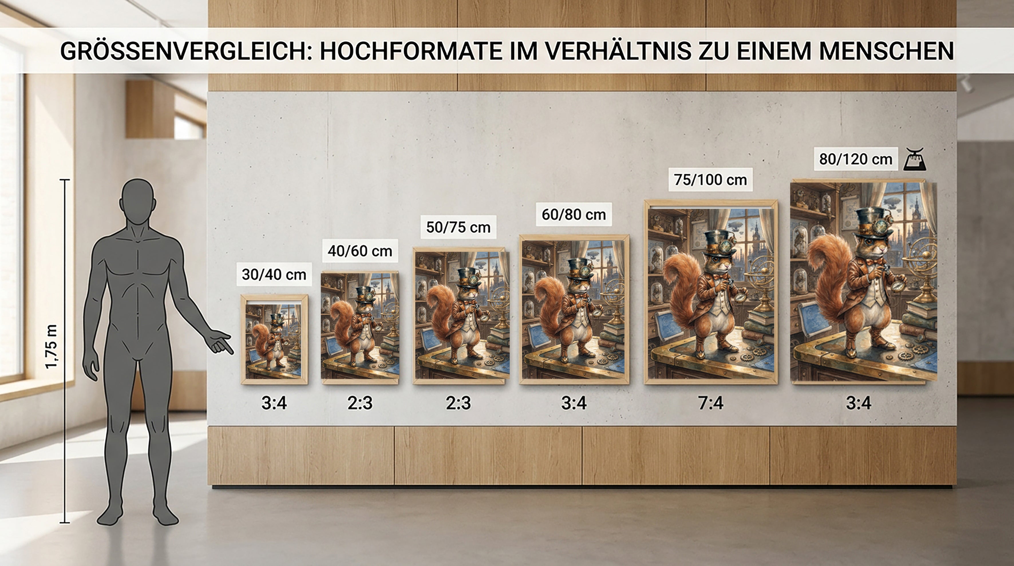 Wandbild Eichhörnchen Steampunk Entdecker Taschenuhr London Kunstdruck auf Leinwand