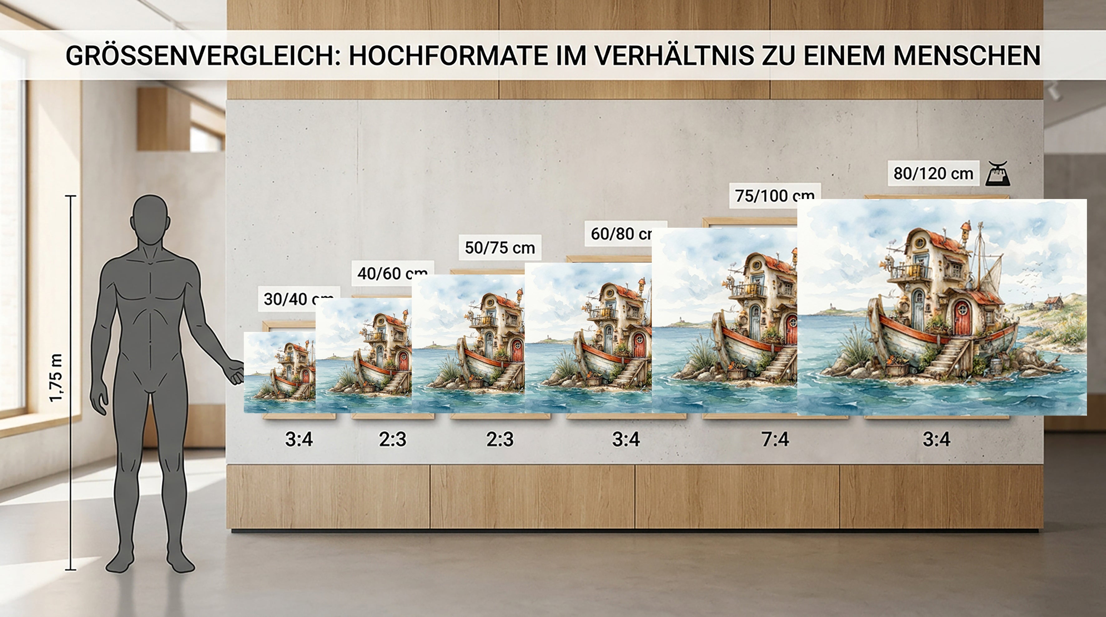 Wandbild Hausboot Karikatur 5 Kunstdruck auf Leinwand