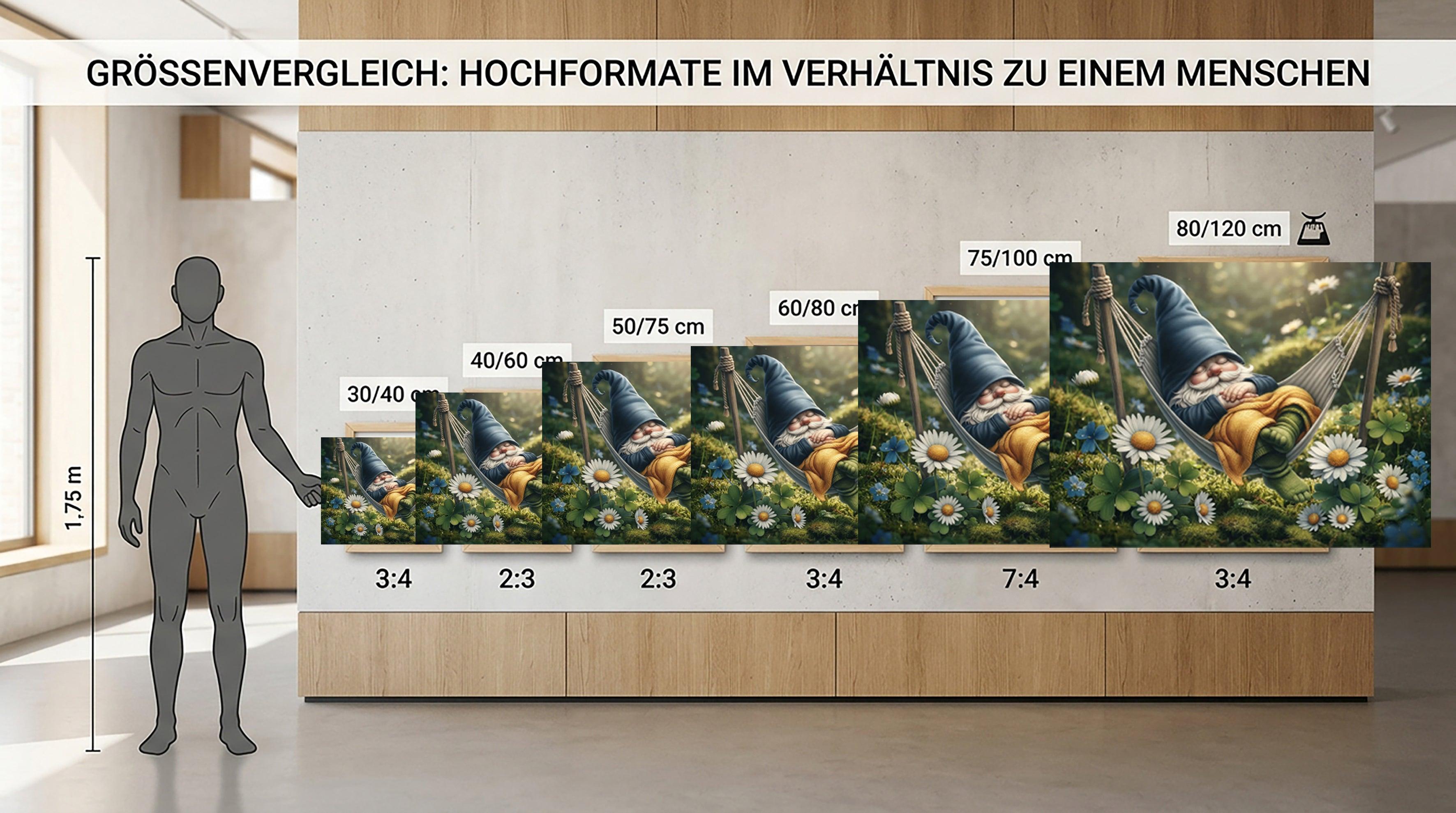Wandbild Wichtel schläft in der Hängematte Kunstdruck auf Leinwand
