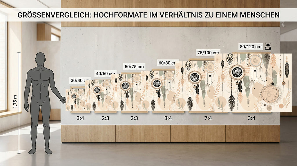 Wandbild Boho Art Traumfänger Federn Perlen Beige Schwarz Aquarell Illustrationsstil Kunstdruck auf Leinwand