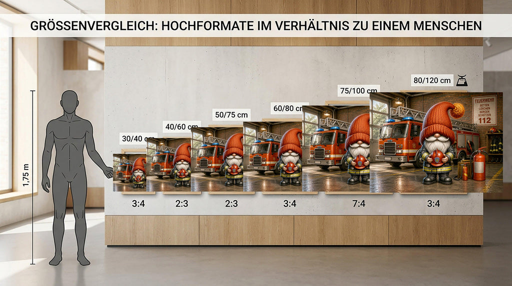 Feuerwehr Wichtel mit Helm in der Feuerwache Kunstdruck auf Leinwand