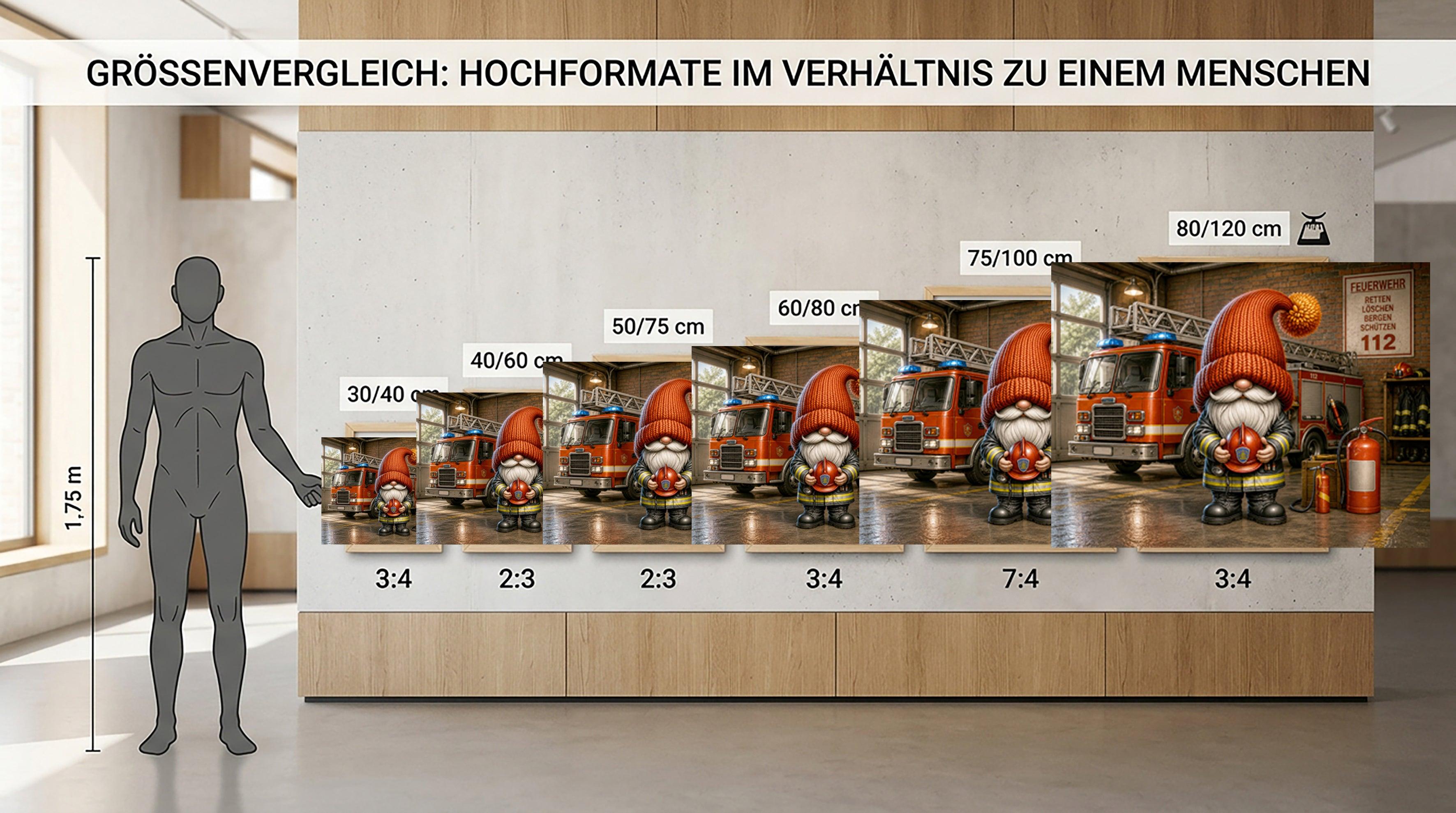 Feuerwehr Wichtel mit Helm in der Feuerwache Kunstdruck auf Leinwand