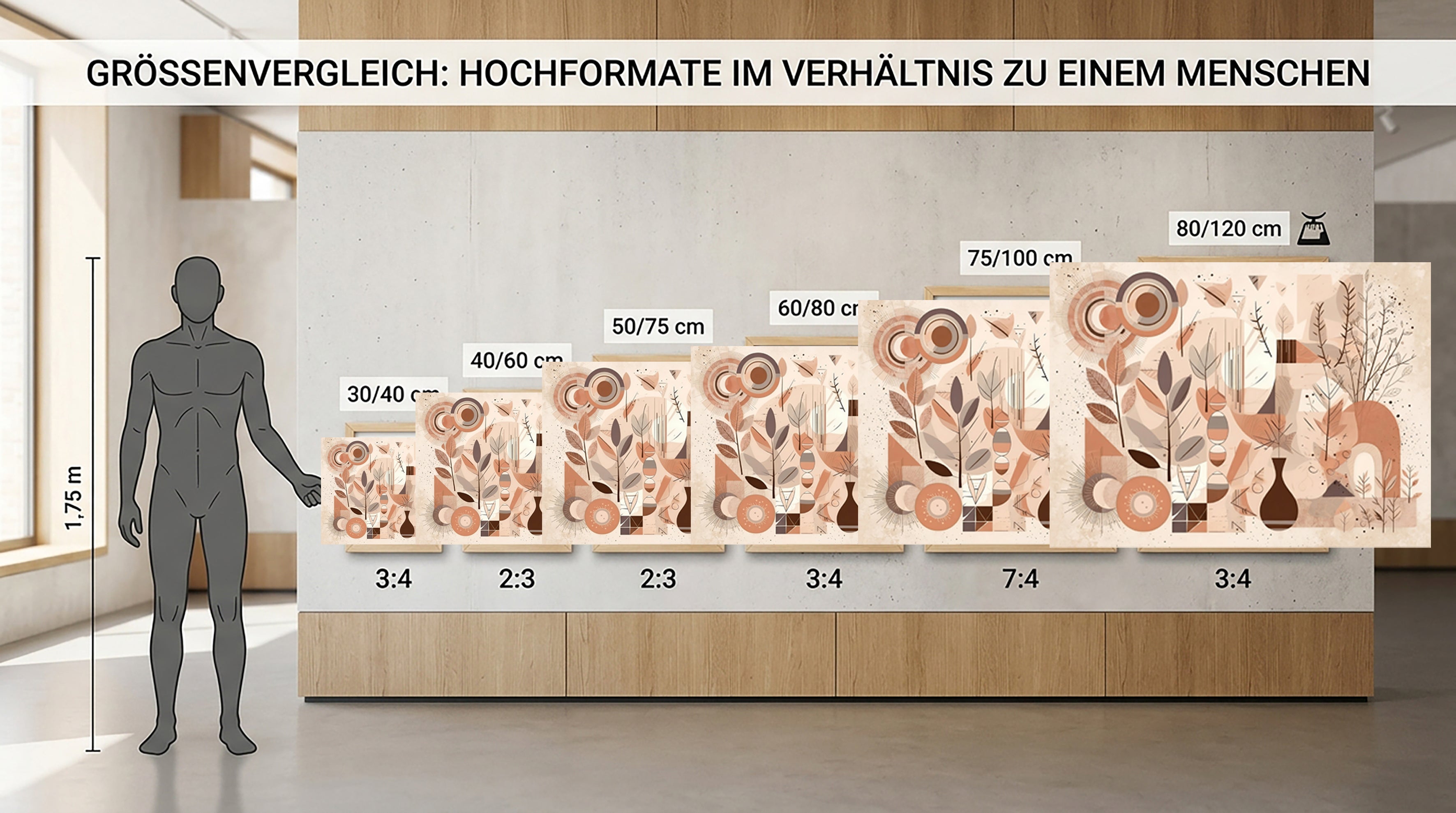 Wandbild Boho Art Abstrakt Collage Fuchs Vase Zweige Beige Rosa Illustrationsstil Kunstdruck auf Leinwand