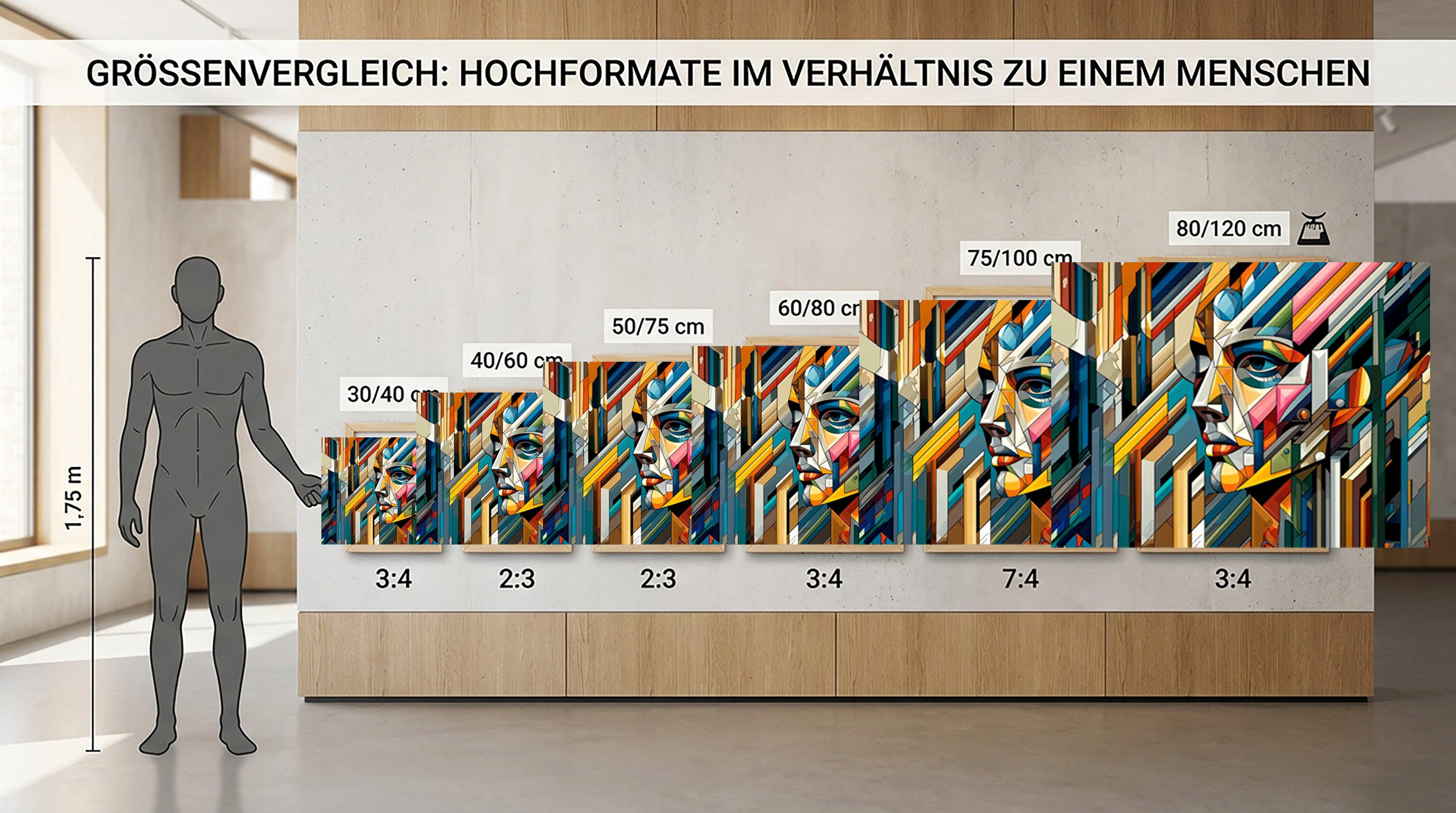 Wandbild Kubistisches Gesicht in Farben Picasso Style Kunstdruck auf Leinwand