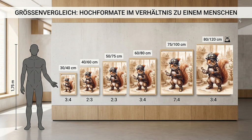Wandbild Eichhörnchen Steampunk Abenteurer Kompass Aquarell Sepia Kunstdruck auf Leinwand