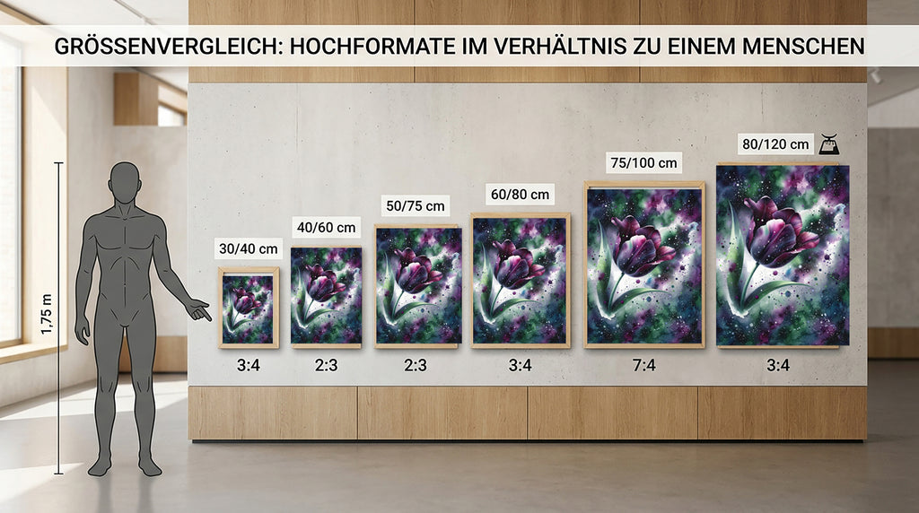 Wandbild Tulpe Aquarell Dunkelviolett Galaxie Grün Sternennebel Kunstdruck auf Leinwand