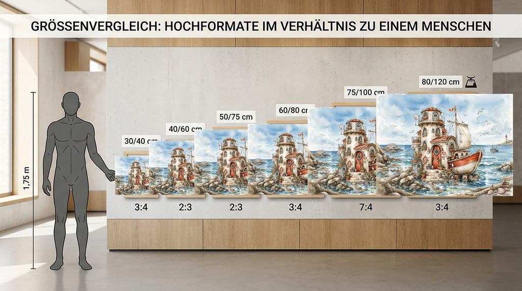Hausboot Karikatur 1 Wandbild Kunstdruck auf Leinwand