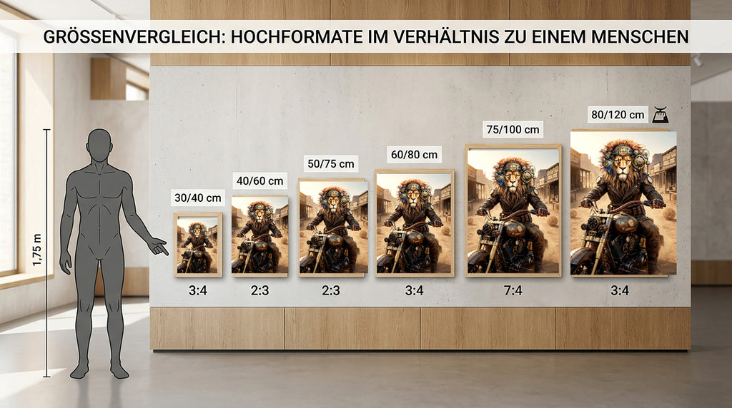 Wandbild Löwen Steampunk Motorrad Kunstdruck auf Leinwand