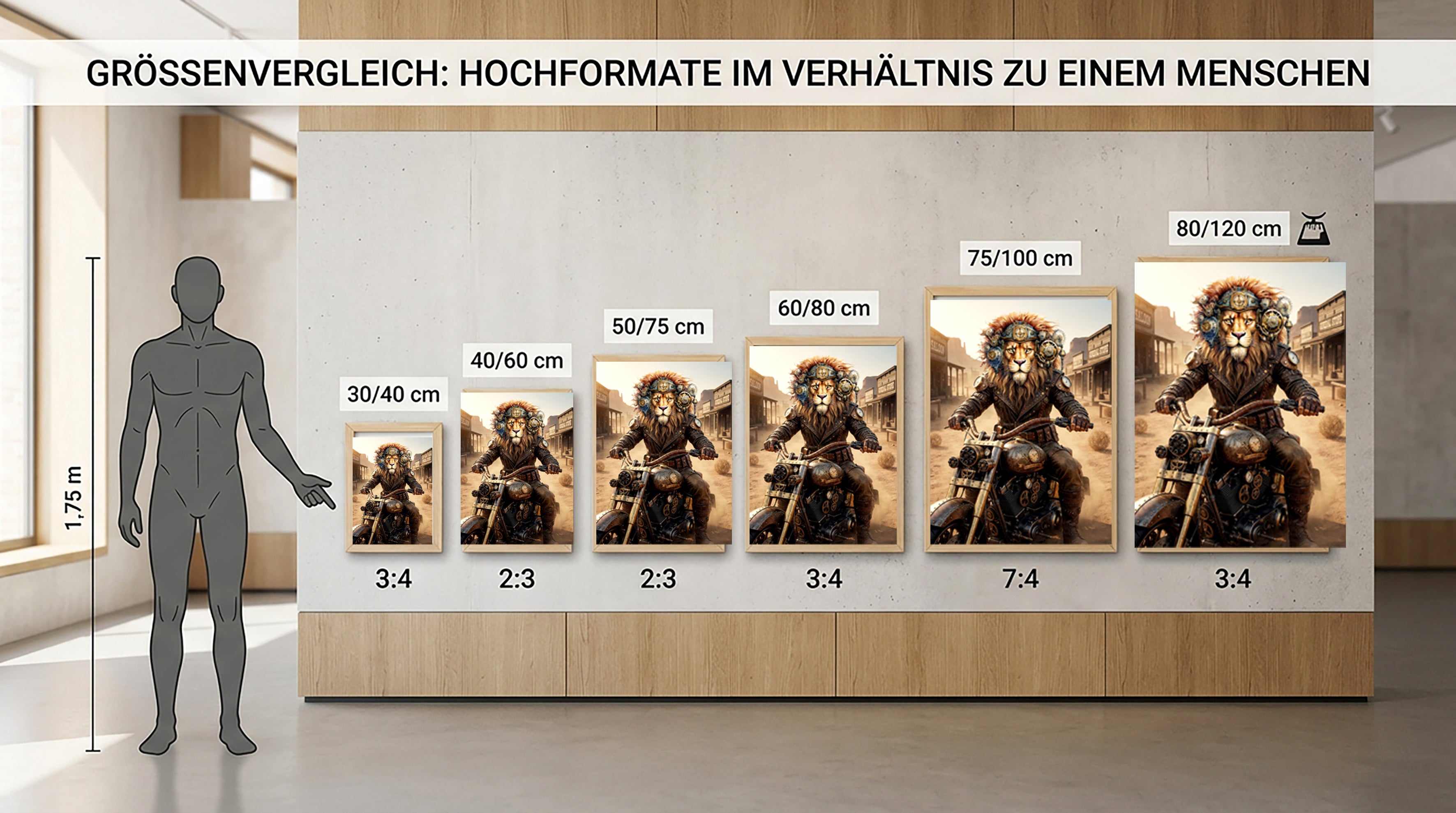 Wandbild Löwen Steampunk Motorrad Kunstdruck auf Leinwand