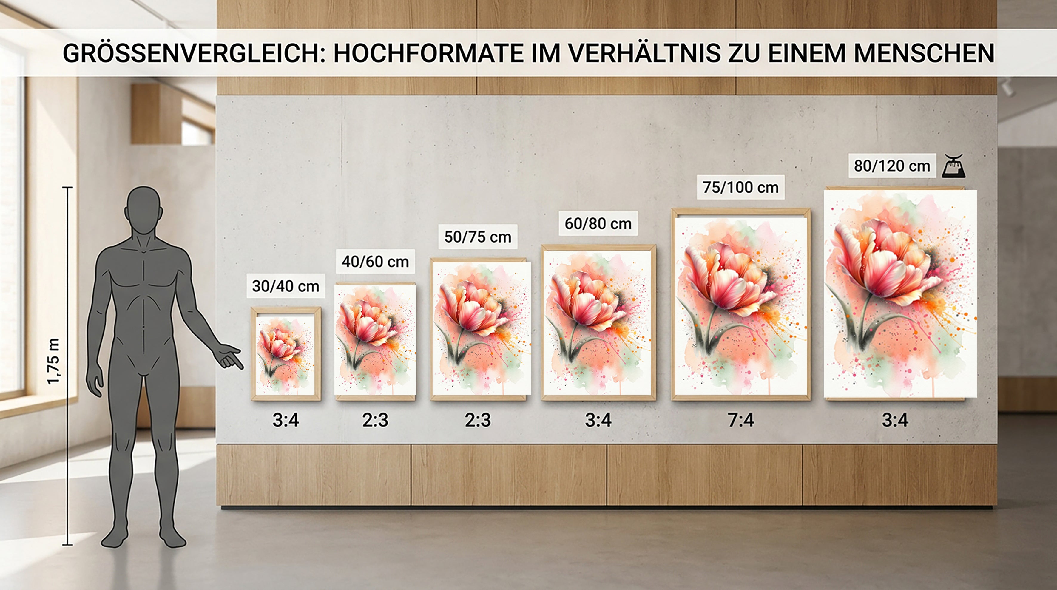Wandbild Tulpe Aquarell Lachs Orange Rosa Farbspritzer Frühlingsblüte Kunstdruck auf Leinwand