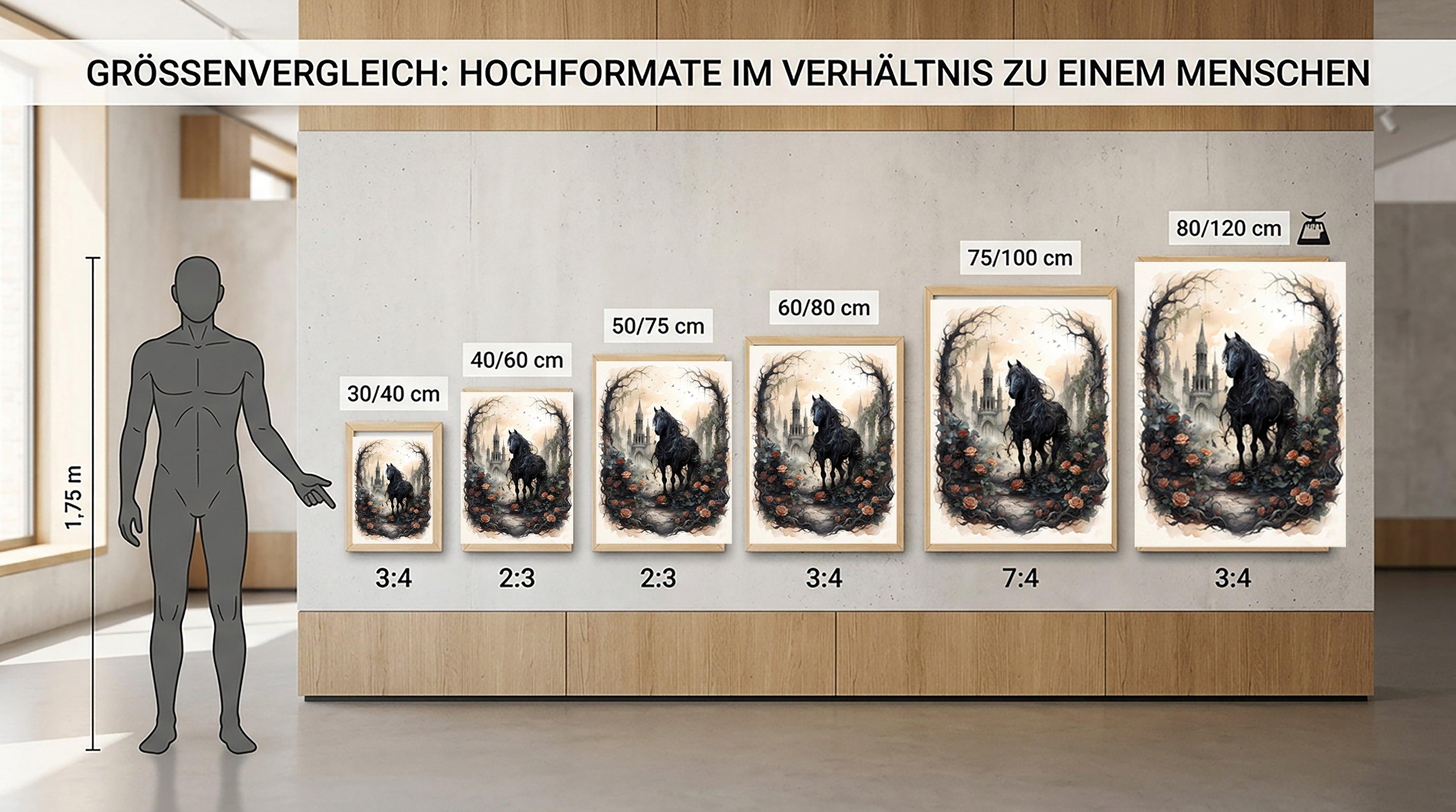 Gothic Pferd im Rosenwald Kunstdruck auf Leinwand