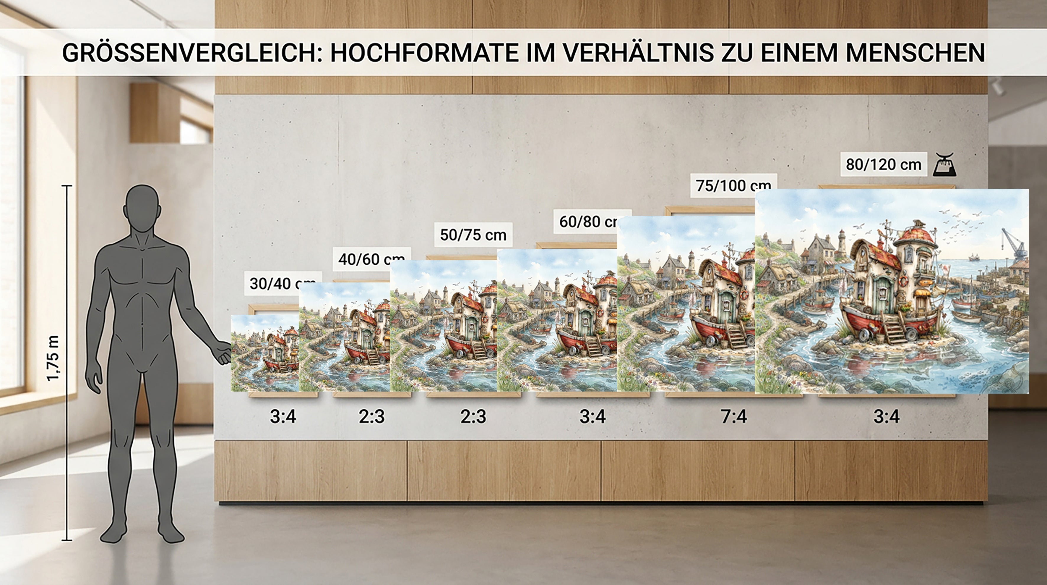 Wandbild Hausboot Karikatur 3 Kunstdruck auf Leinwand