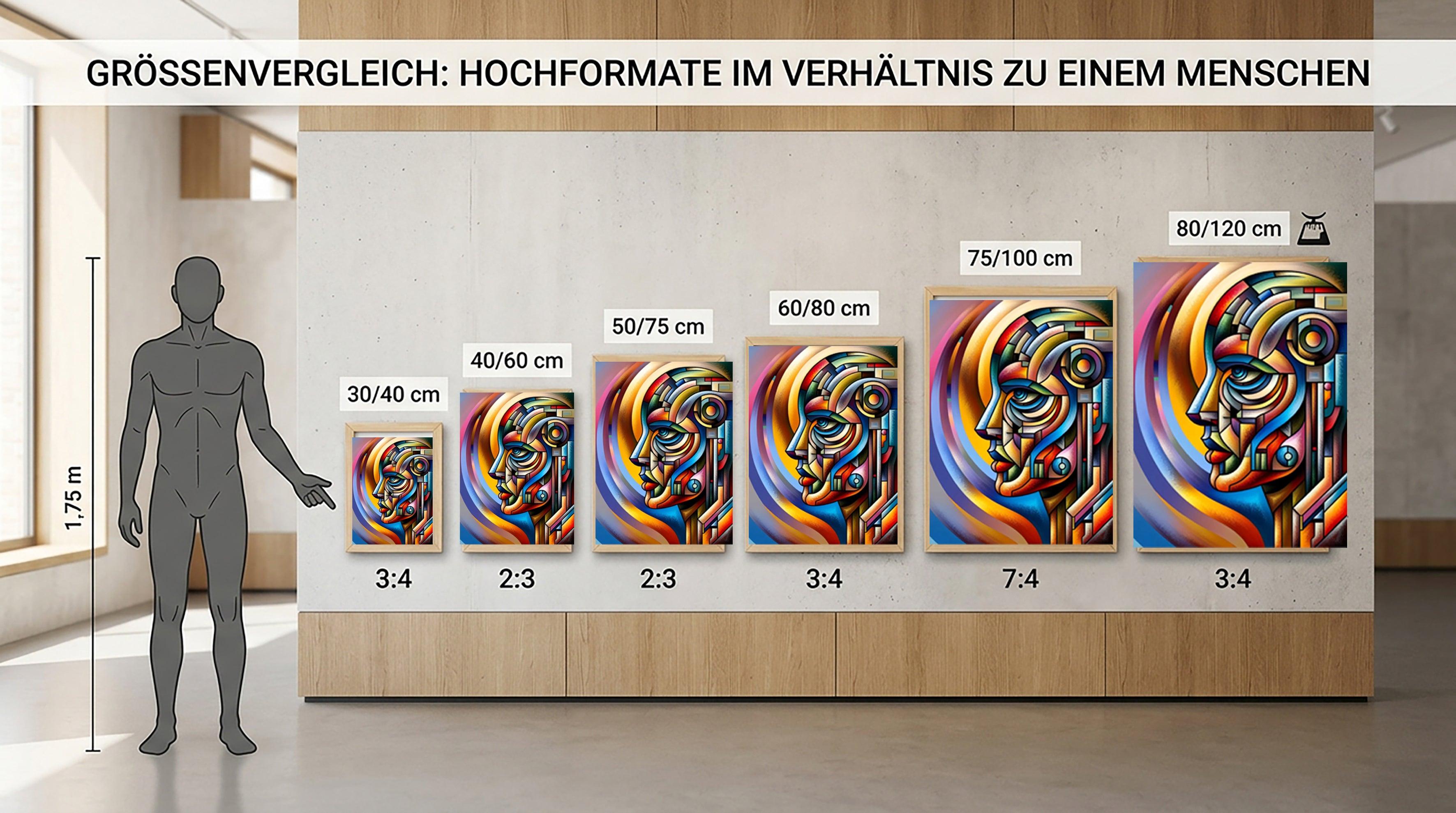 Wandbild Kubistisches Männerprofil in Regenbogenfarben Picasso Style Kunstdruck auf Leinwand