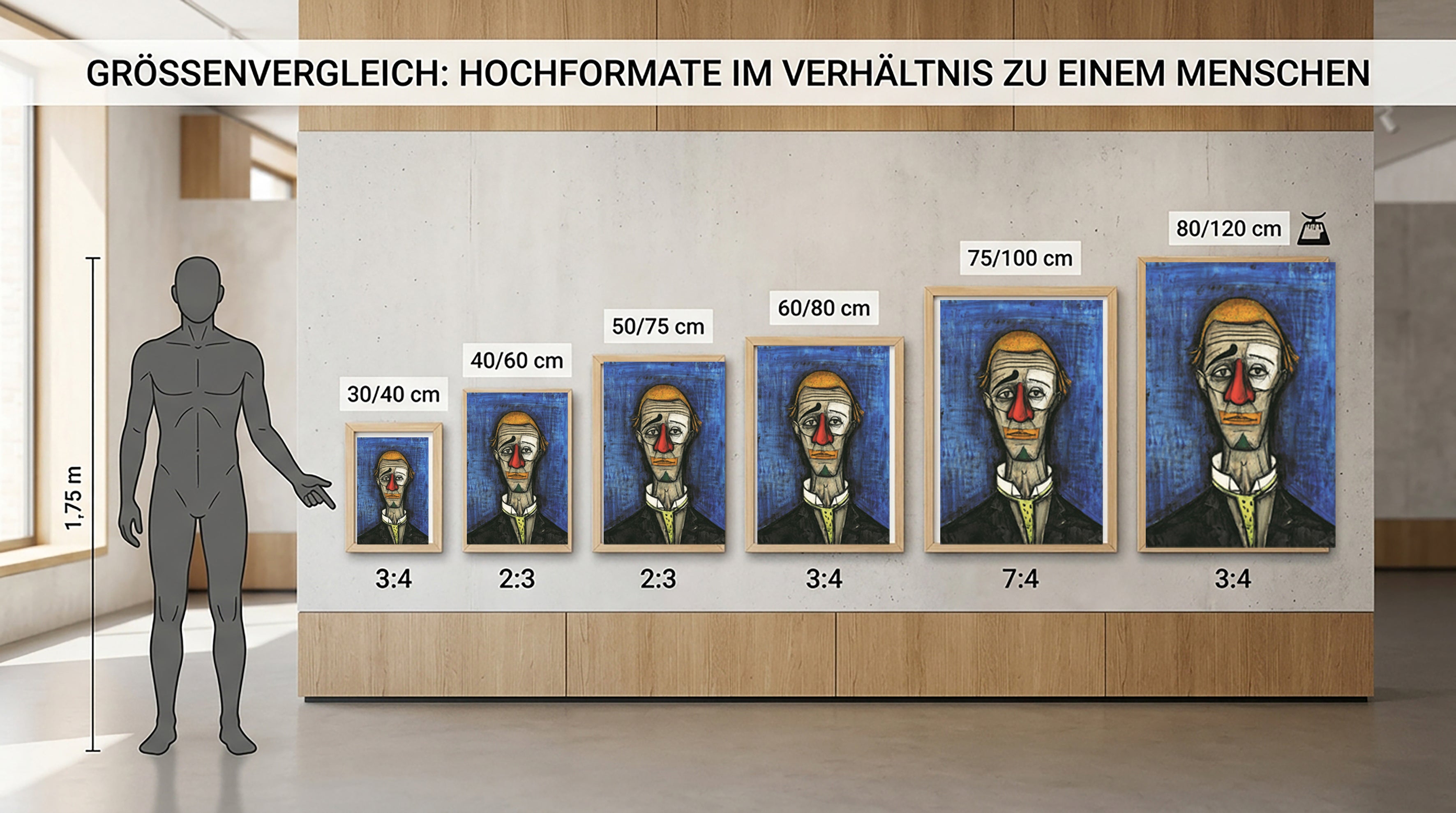 Wandbild Bernard Buffet Clown triste Kunstdruck auf Leinwand