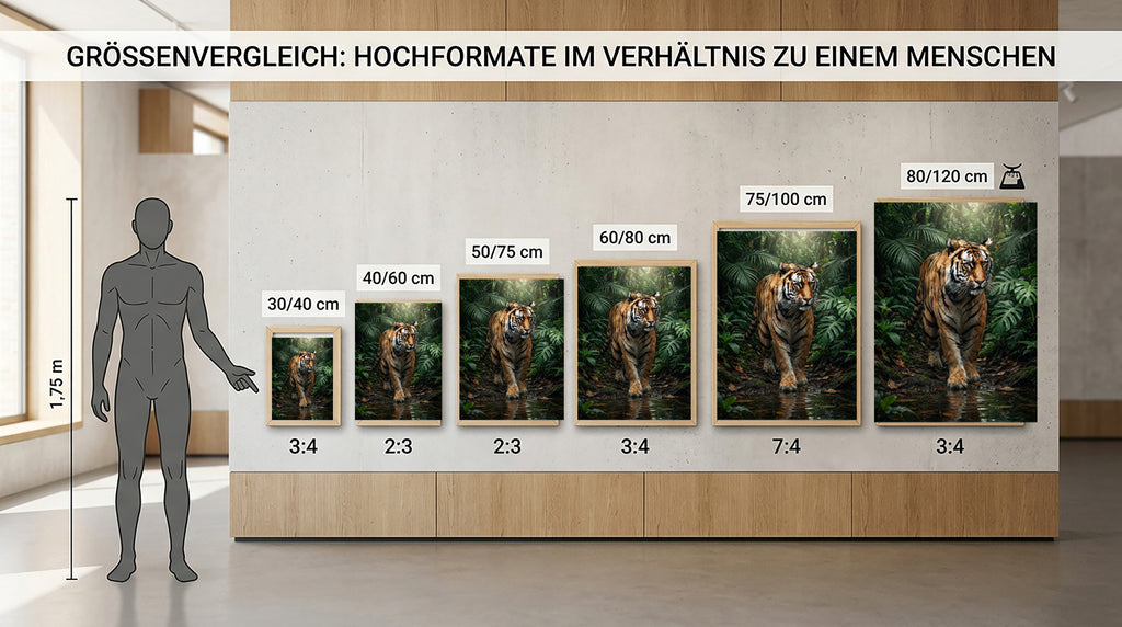 Wandbild Tiger Regenwald Frontal Wasserpfütze Dschungel Kunstdruck auf Leinwand