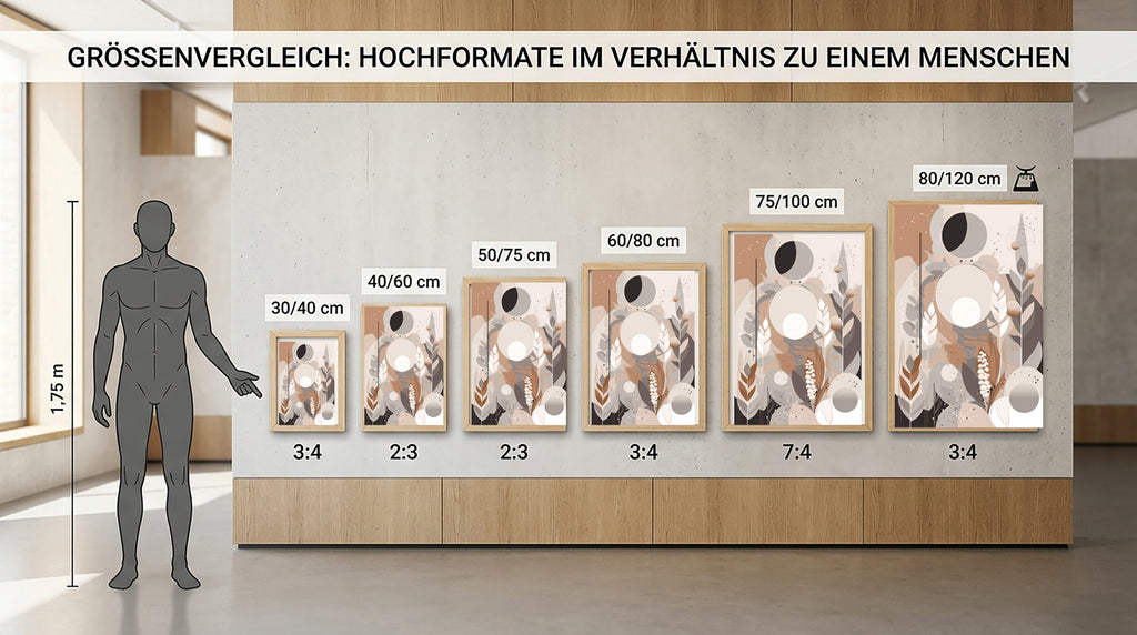 Wandbild Boho Art Mondphasen Blätter Abstrakt Beige Grau Kunstdruck auf Leinwand