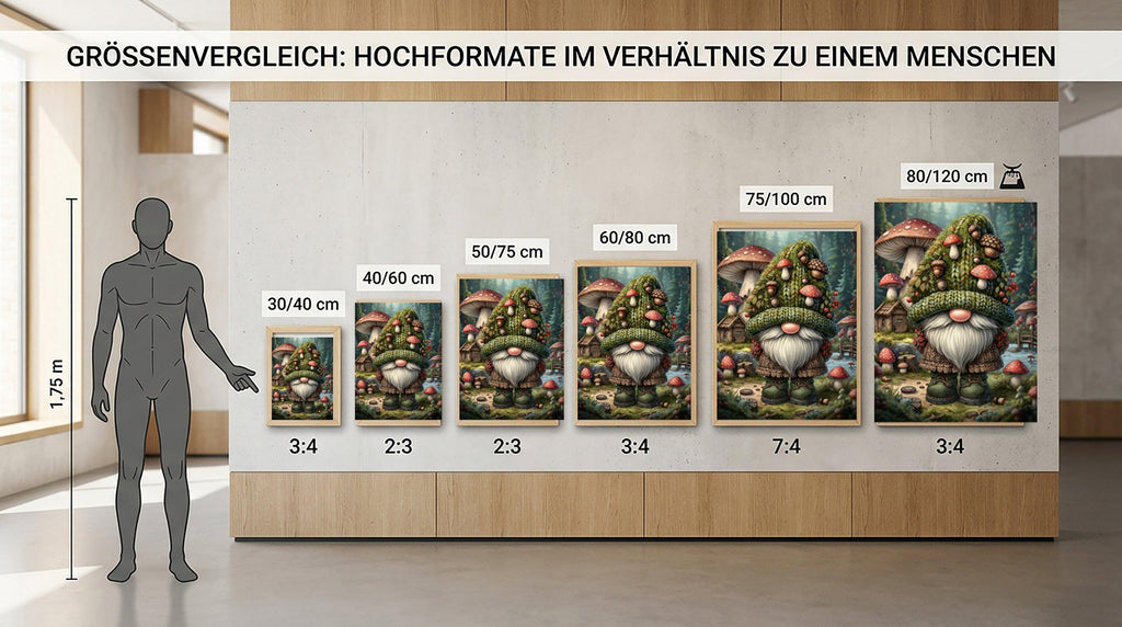 Wandbild Pilzwald Wichtel mit Strickhut Kunstdruck auf Leinwand