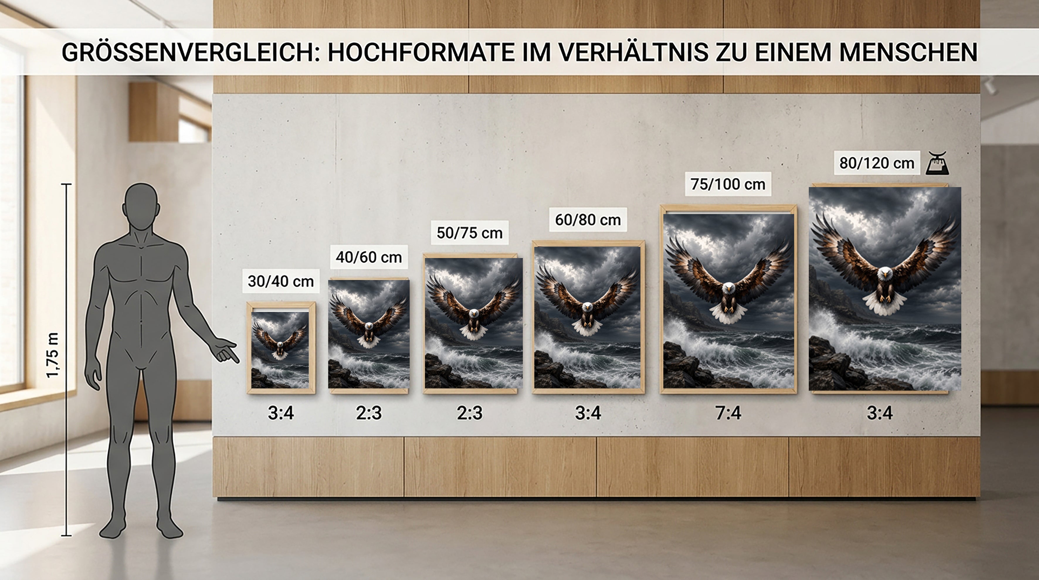 Wandbild Adler Frontalflug Sturmküste Felsen Brandung Kunstdruck auf Leinwand