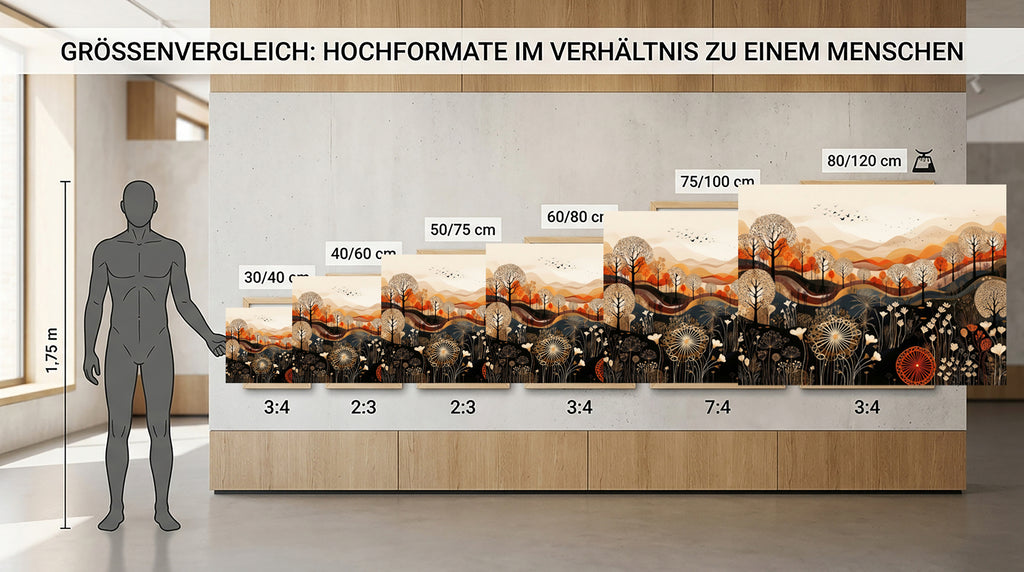 Wandbild Boho Art Herbstlandschaft Wildblumen Wellen Illustrationsstil Kunstdruck auf Leinwand