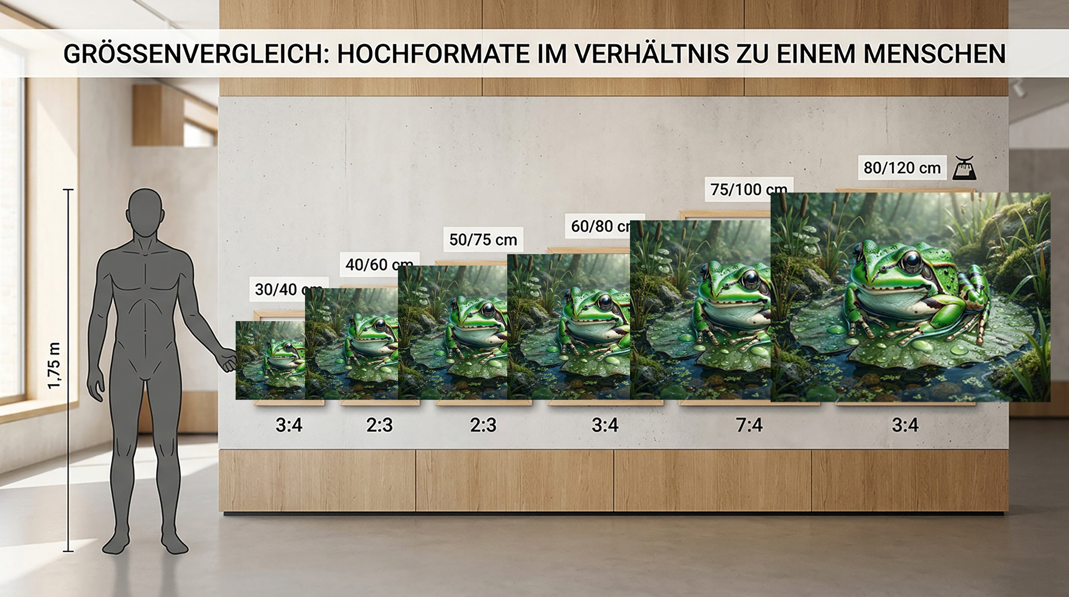 Wandbild Frosch Seerosenblatt Wassertropfen Schilf Waldlicht Kunstdruck auf Leinwand