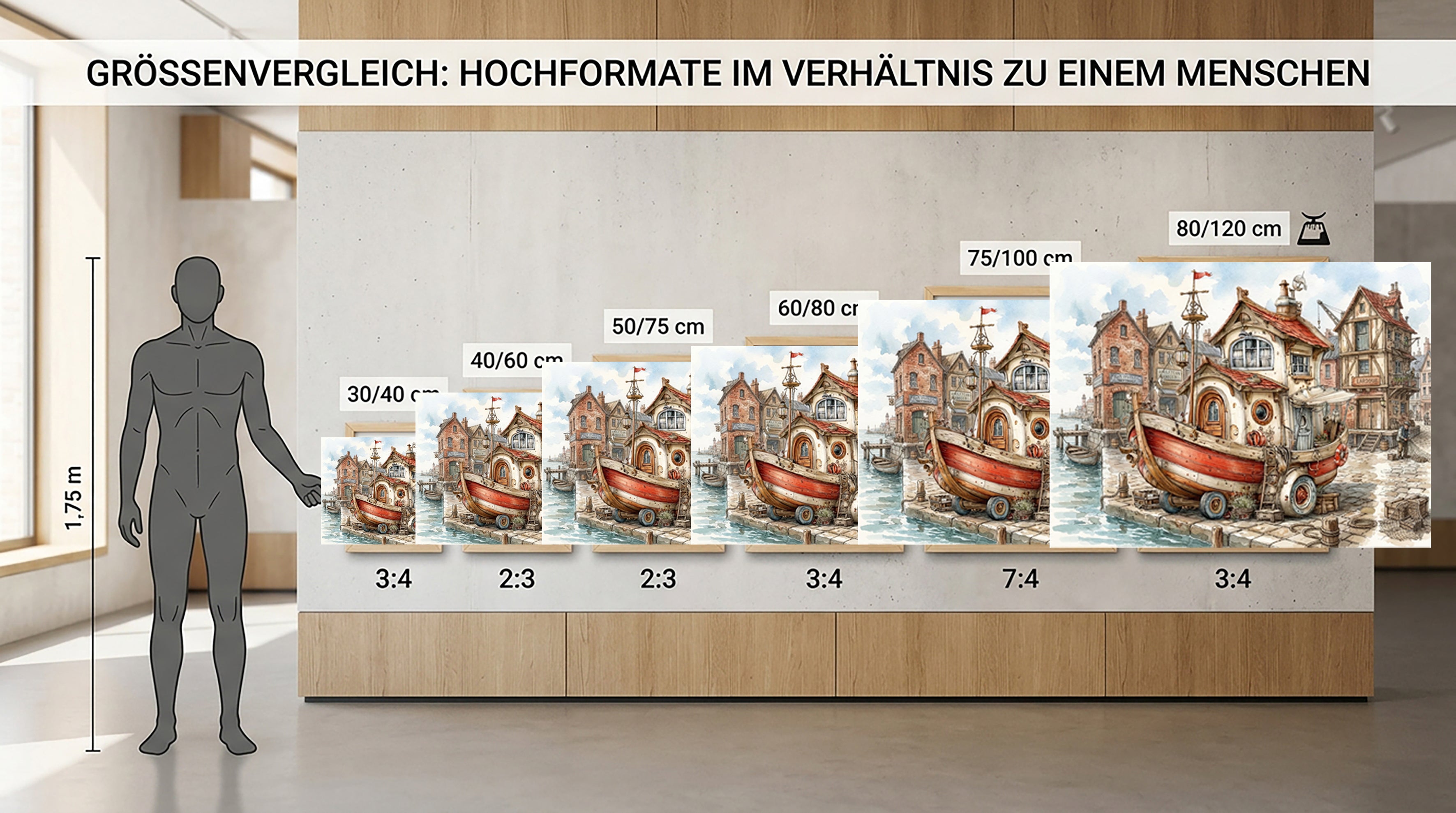 Wandbild Hausboot Karikatur 8 Kunstdruck auf Leinwand