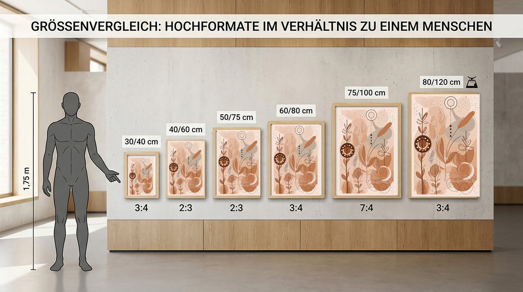 Wandbild Boho Art Linienpflanzen Feder Spiralen Beige Terrakotta Kunstdruck auf Leinwand