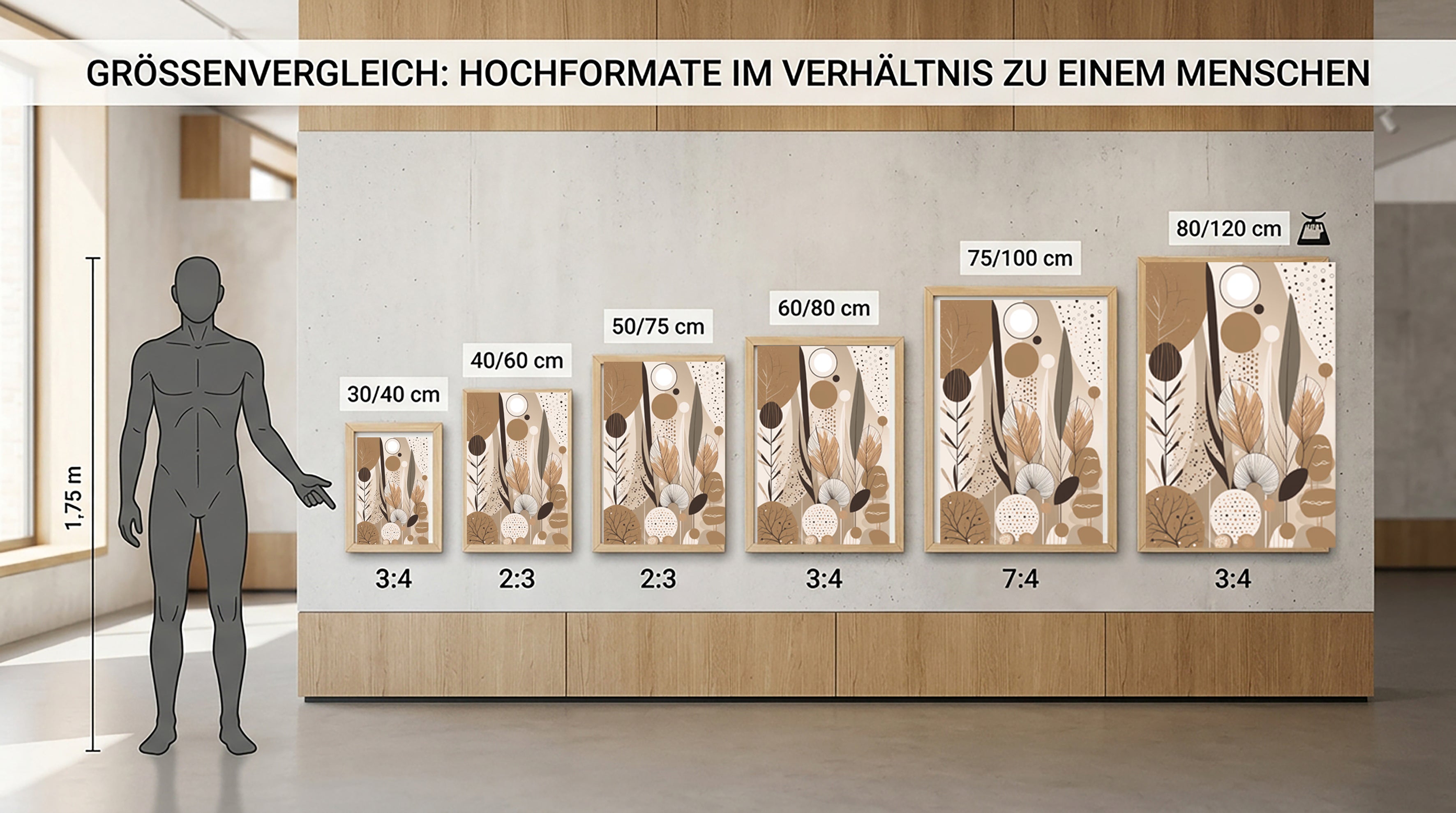Wandbild Boho Art Abstrakt Beige Braun Kunstdruck auf Leinwand