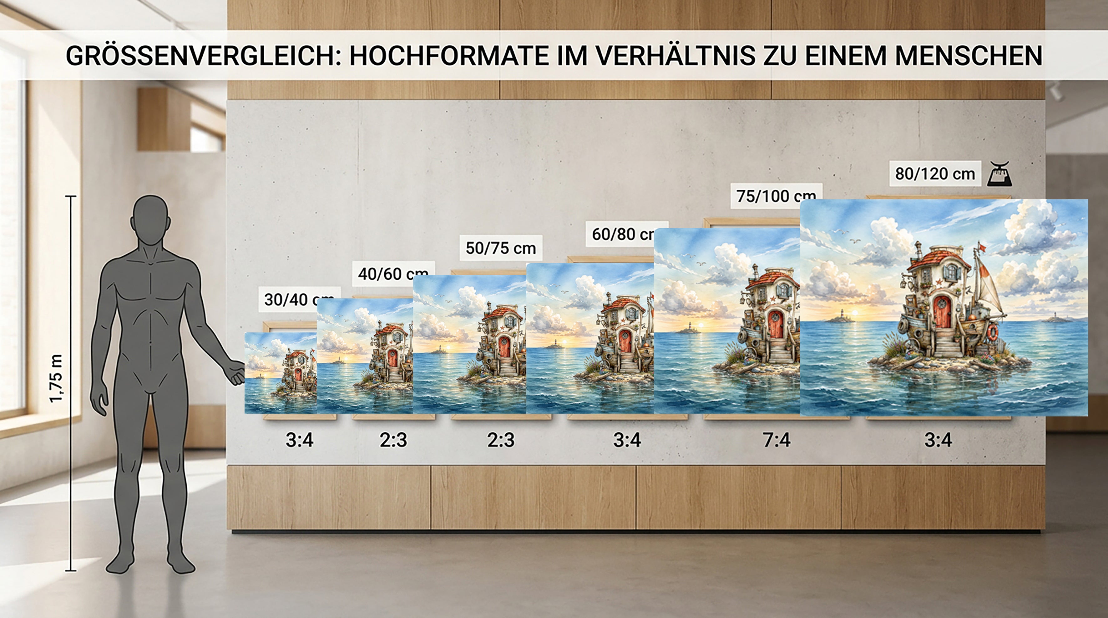 Wandbild Hausboot Karikatur 4 Kunstdruck auf Leinwand