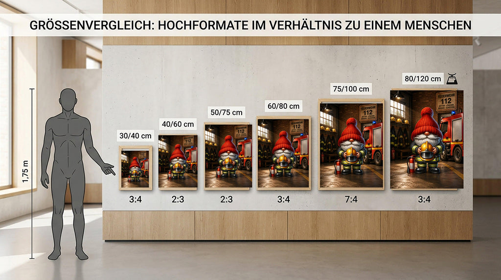 Feuerwehr Wichtel mit Schlauch und Helm Kunstdruck auf Leinwand