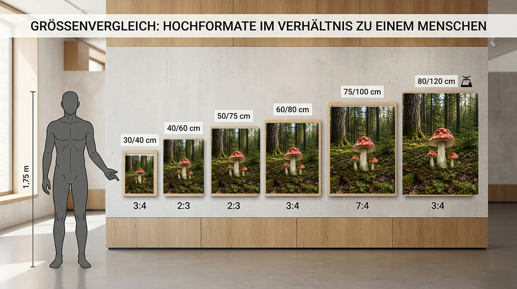 Wandbild Waldpilz Drei Fliegenpilze Moosiger Waldboden Nadelwald Kunstdruck auf Leinwand