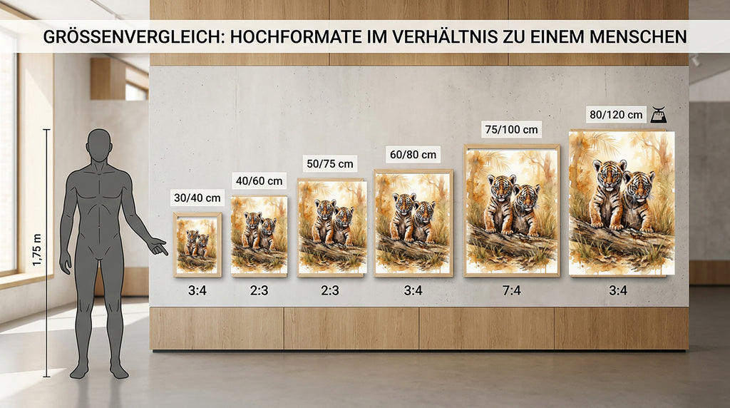 Wandbild Tiger Zwei Junge Baumstamm Aquarell Kunstdruck auf Leinwand
