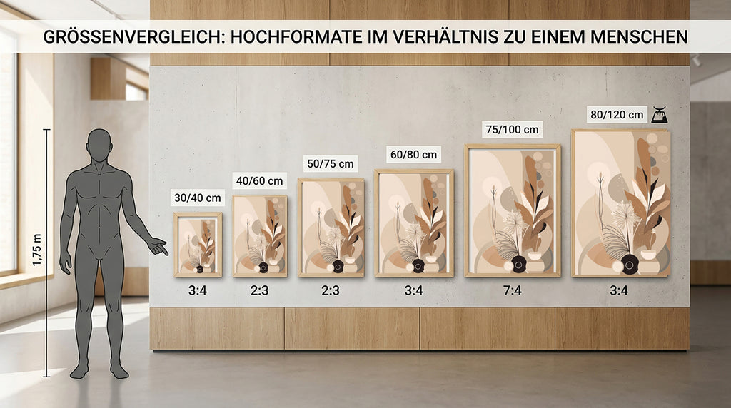 Wandbild Boho Art Schwarze Vase Pusteblume Palmfarn Beige Braun Kunstdruck auf Leinwand