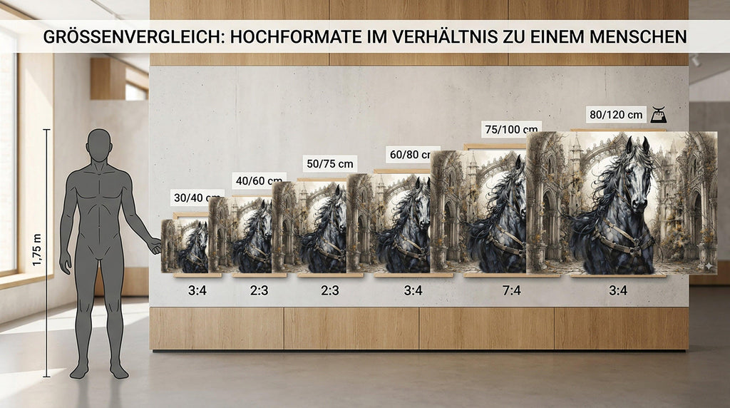 Gothic Pferd am Burgtor Kunstdruck auf Leinwand
