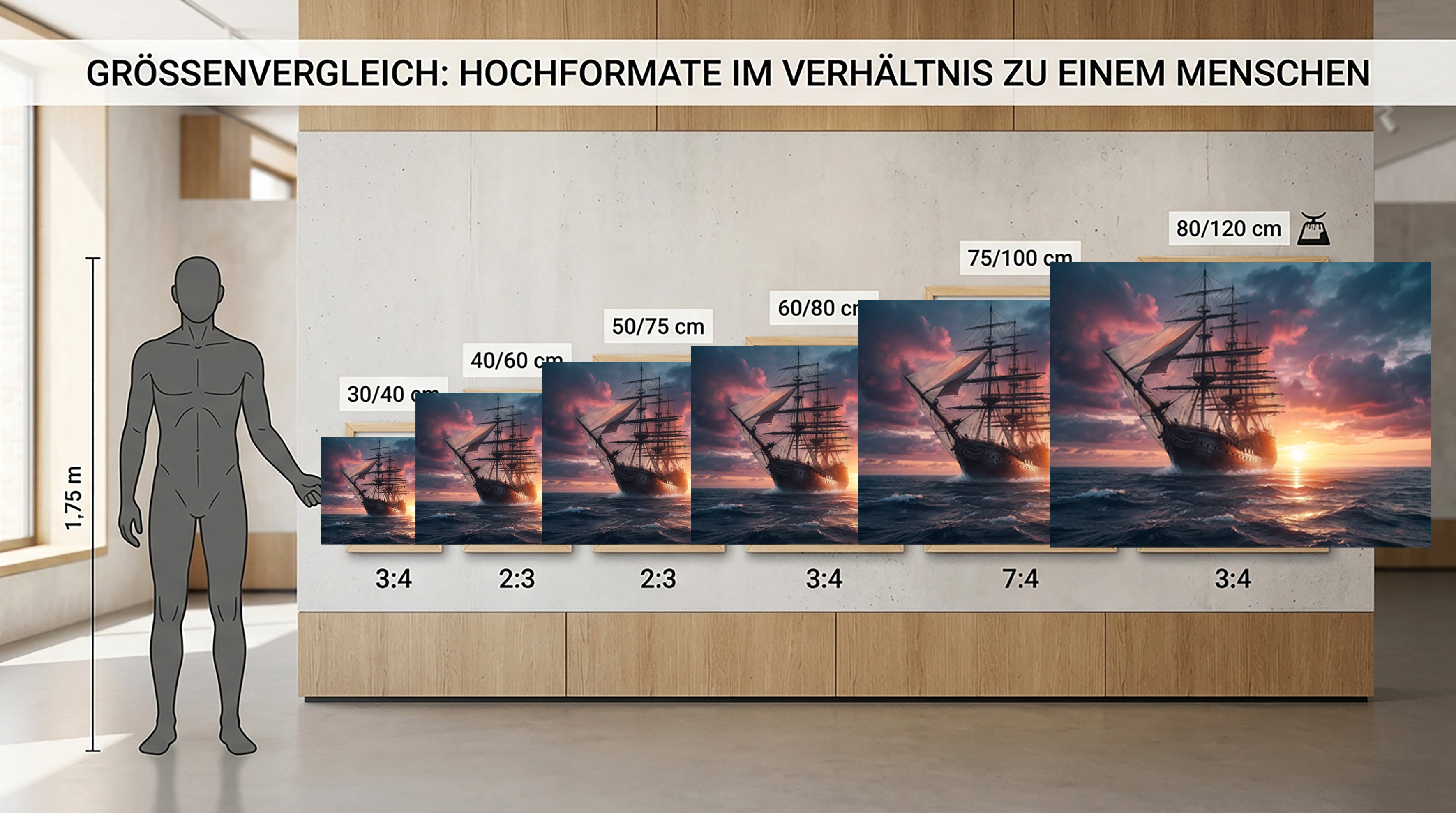 Wandbild Segelschiff Antik Vollschiff Sonnenuntergang Gegenlicht Dramatische Wolken Kunstdruck auf Leinwand