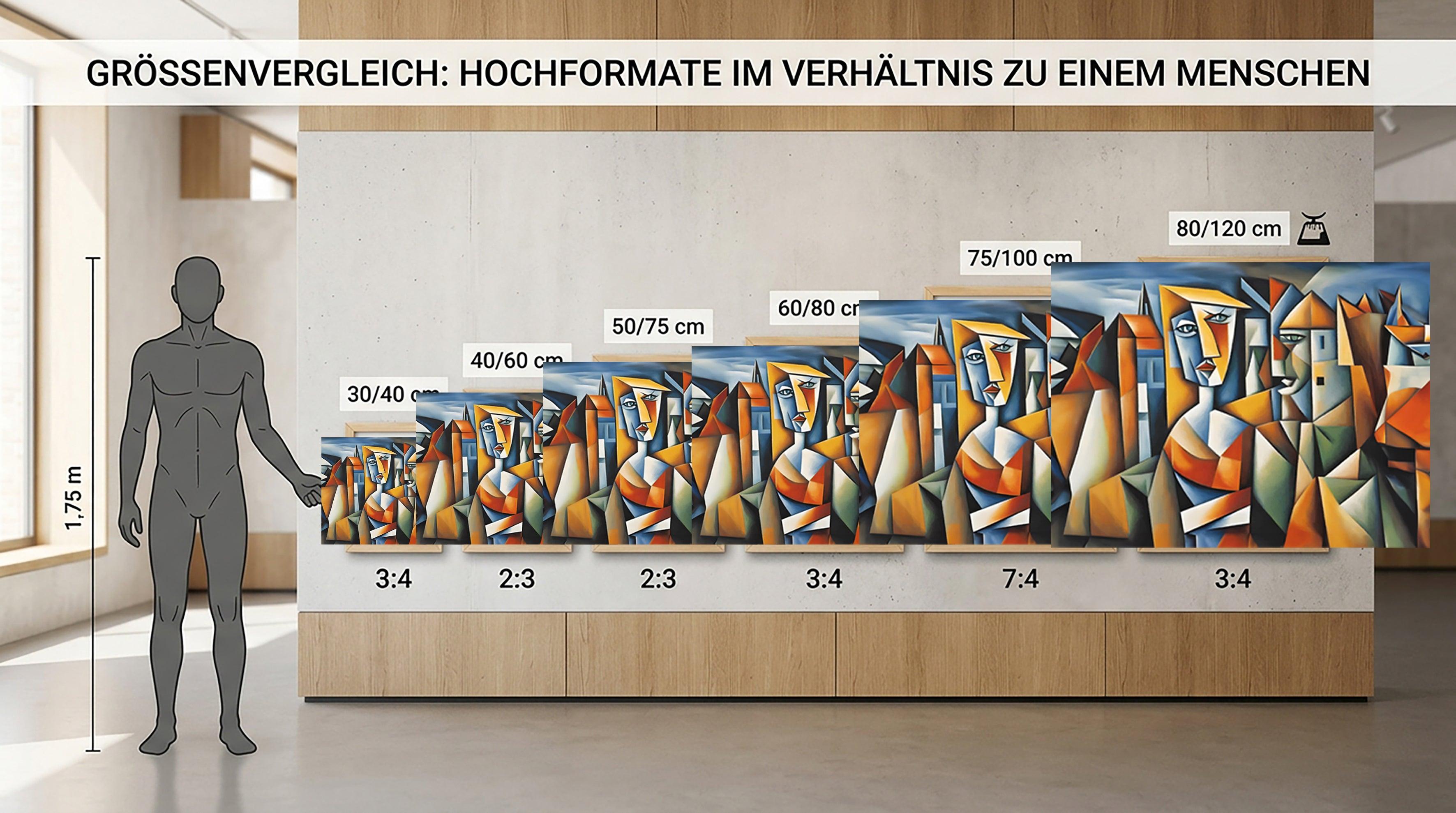 Wandbild Kubistische Frau mit Figuren Picasso Style Kunstdruck auf Leinwand