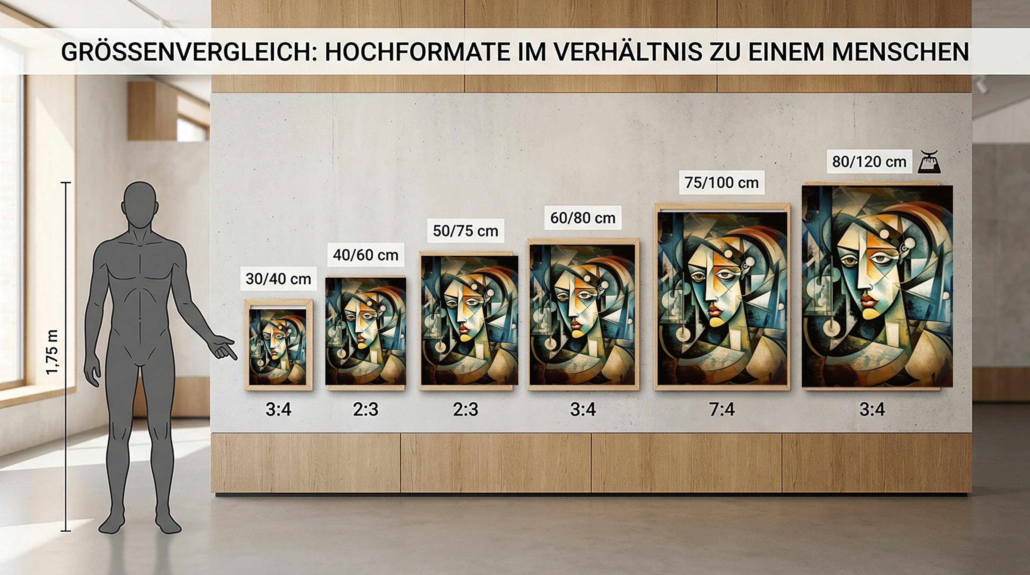 Wandbild Kubistische Frau in Blau Picasso Style Kunstdruck auf Leinwand