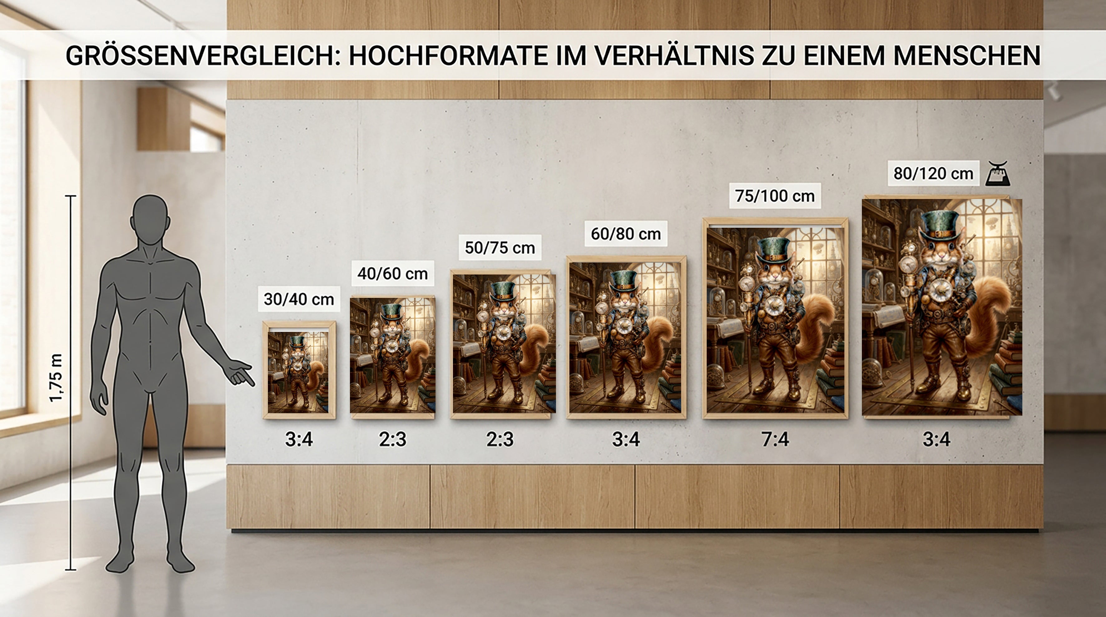Wandbild Eichhörnchen Steampunk Uhrmacher Grüner Zylinder Uhrenatelier Kunstdruck auf Leinwand