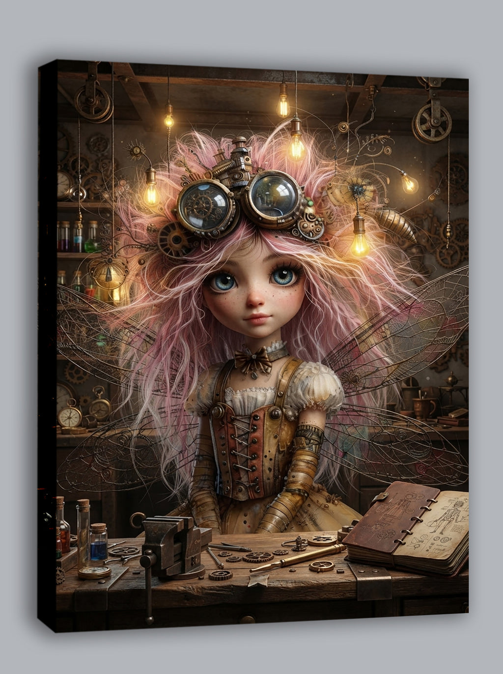 Steampunk Werkstattfee – Magisches Wandbild fürs Mädchenzimmer