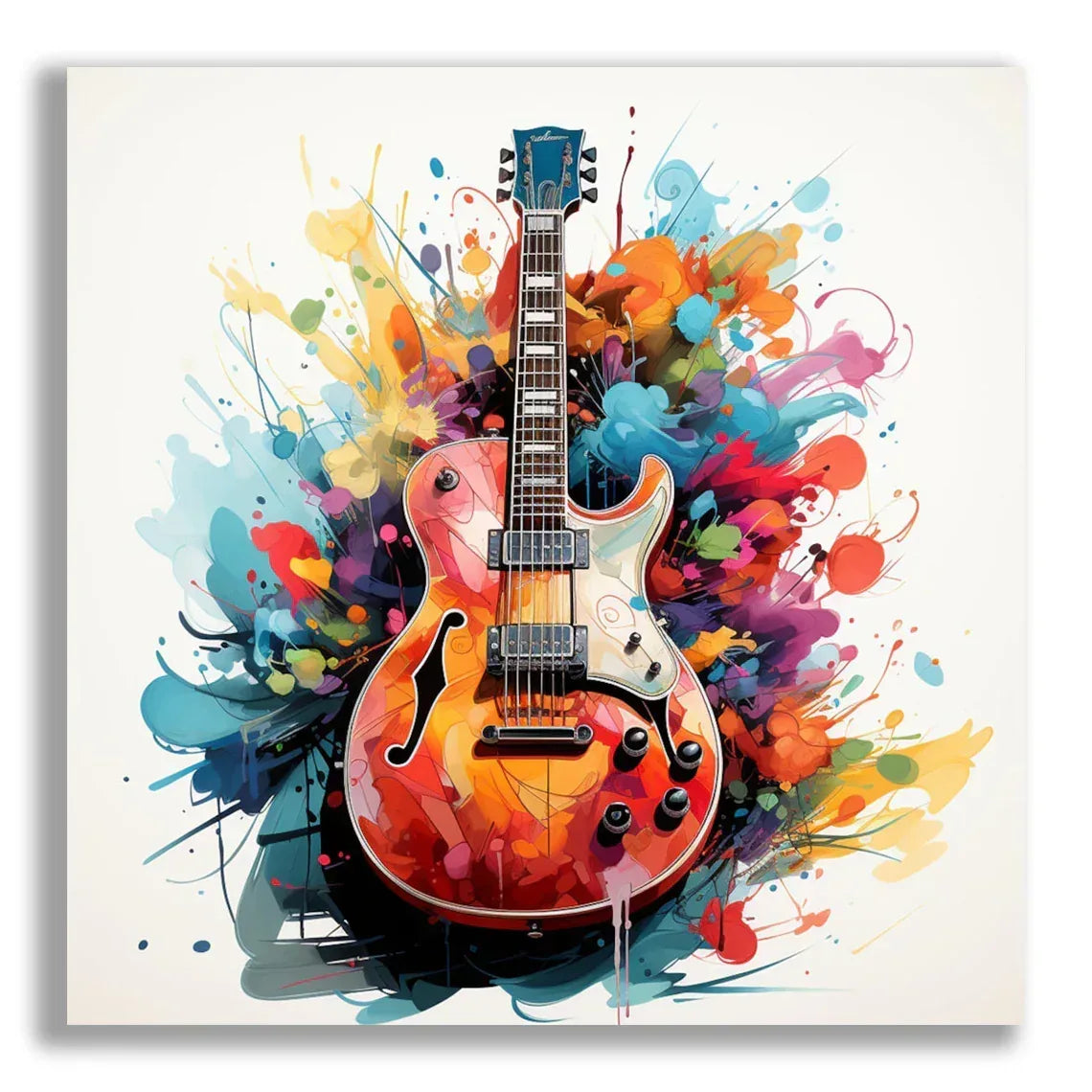 Wandbild Gitarre mit Blumen Kunstdruck auf Leinwand direkt zum Aufhängen | Wandbild Galerie