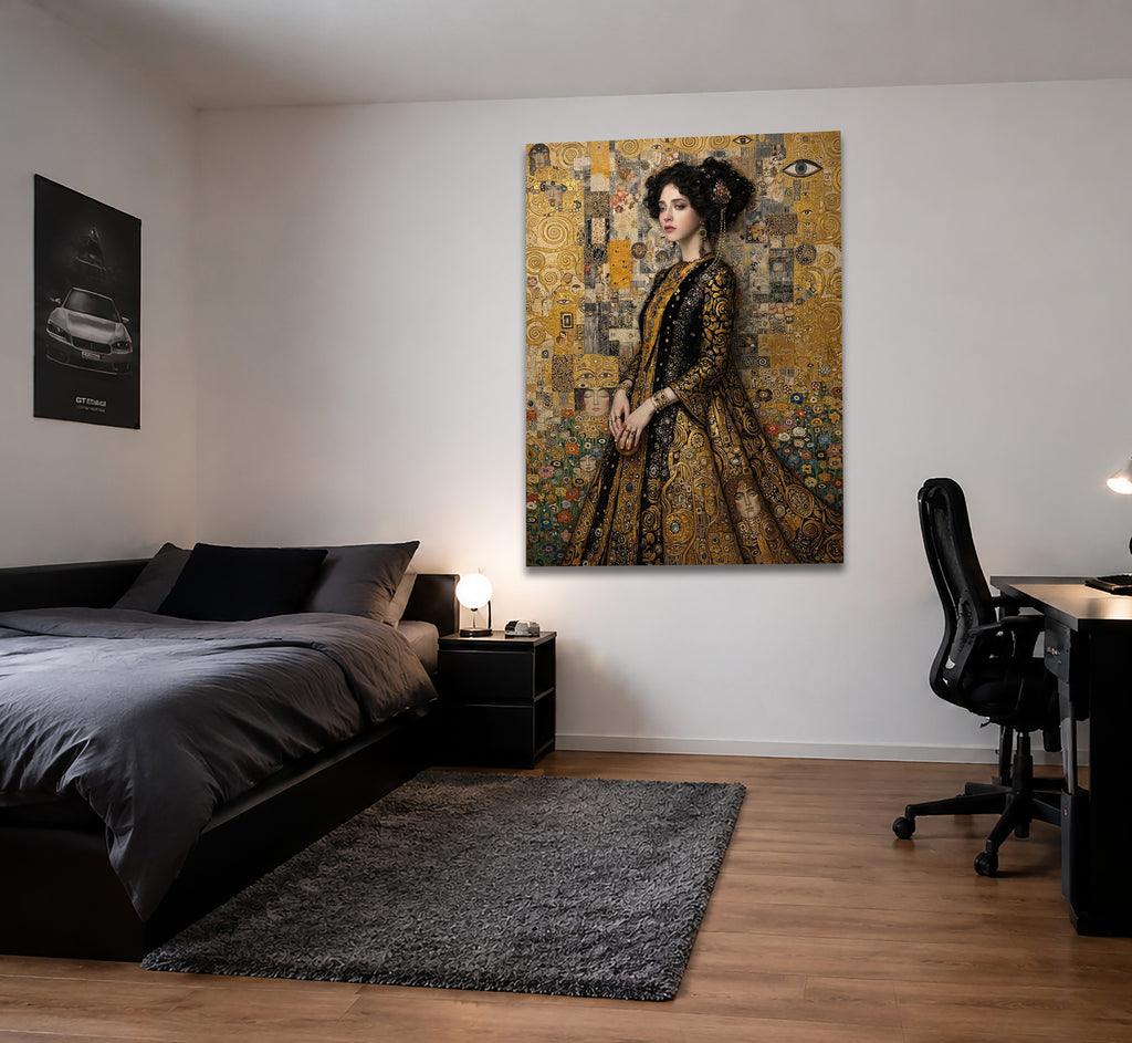 Wandbild Klimt Stil Goldene Frau 6 Kunstdruck auf Leinwand