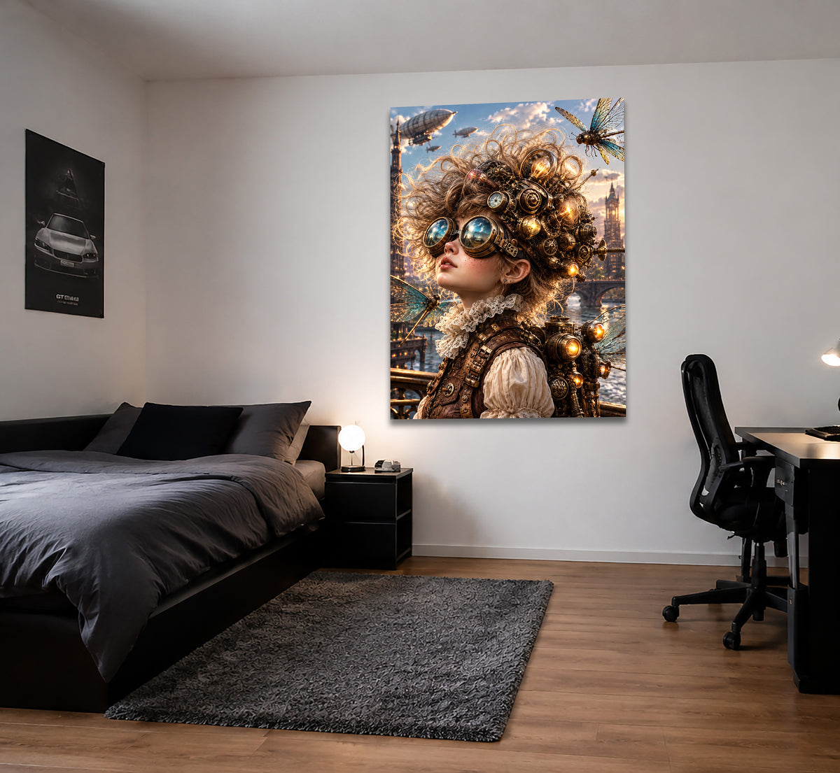 Steampunk Himmelsforscherin – Fantasie Wandbild fürs Kinderzimmer